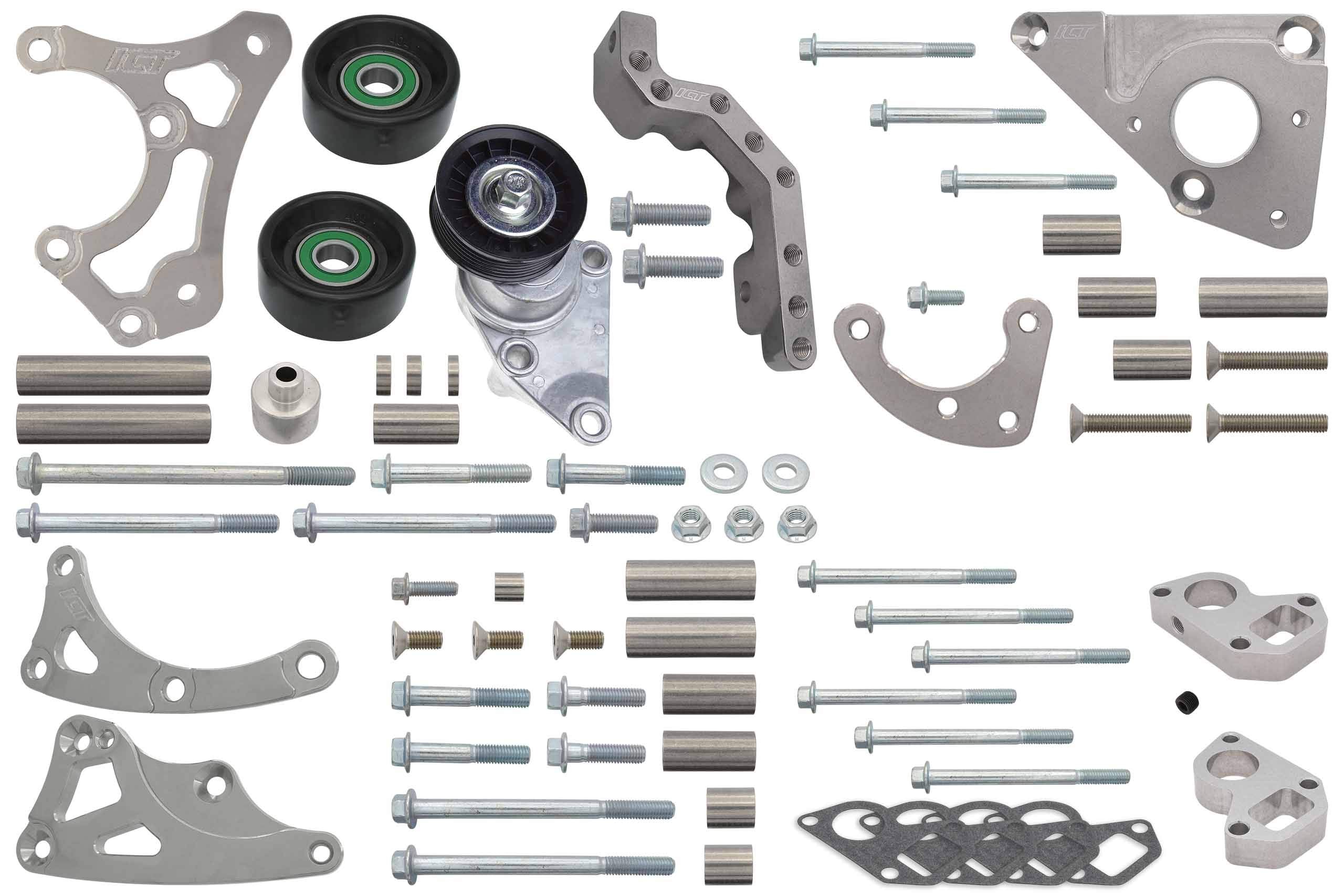 ICT Billet LS Turbo Alternator and Power Steering Bracket Kit for LS1 LS3 water pump Made in USA Aluminum Compatible with GM Che