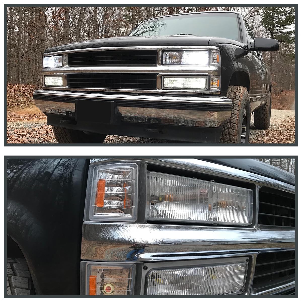 Spec-D Tuning Chrome Housing Clear Lens 4Pc Corner Lights Compatible With 1994-1998 Chevy C10 Pickup Truck L+R Pair Assembly