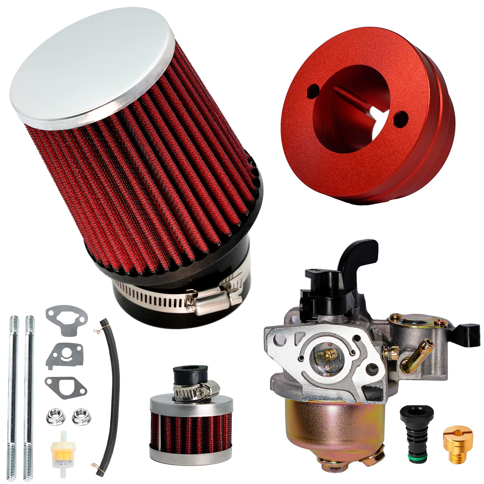 Jmchstore Carburetor Air Filter Adapter Kit For Monster Mega Moto Mmb80 Mmb105, Coleman B100 Rb100 105Cc, Motovox Mbx10 Baja Db30 97Cc Orxyearth Dirt Kids Mini Bike Lifan 80Cc Mmk80 Go Kart (Red)