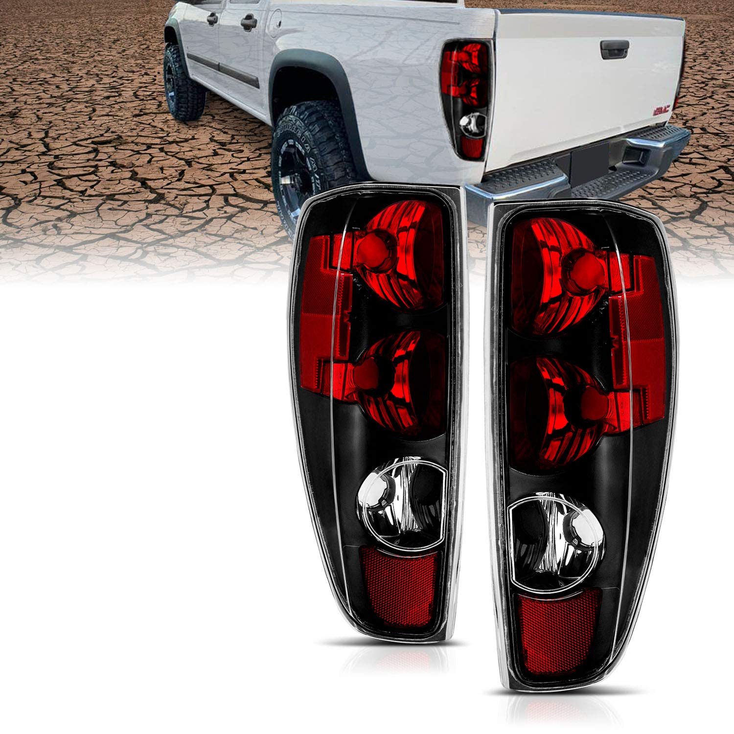 Amerilite Black Replacement Brake Tail Lights Set For 04-12 Chevy Colorado/Gmc Canyon - Passenger And Driver Side