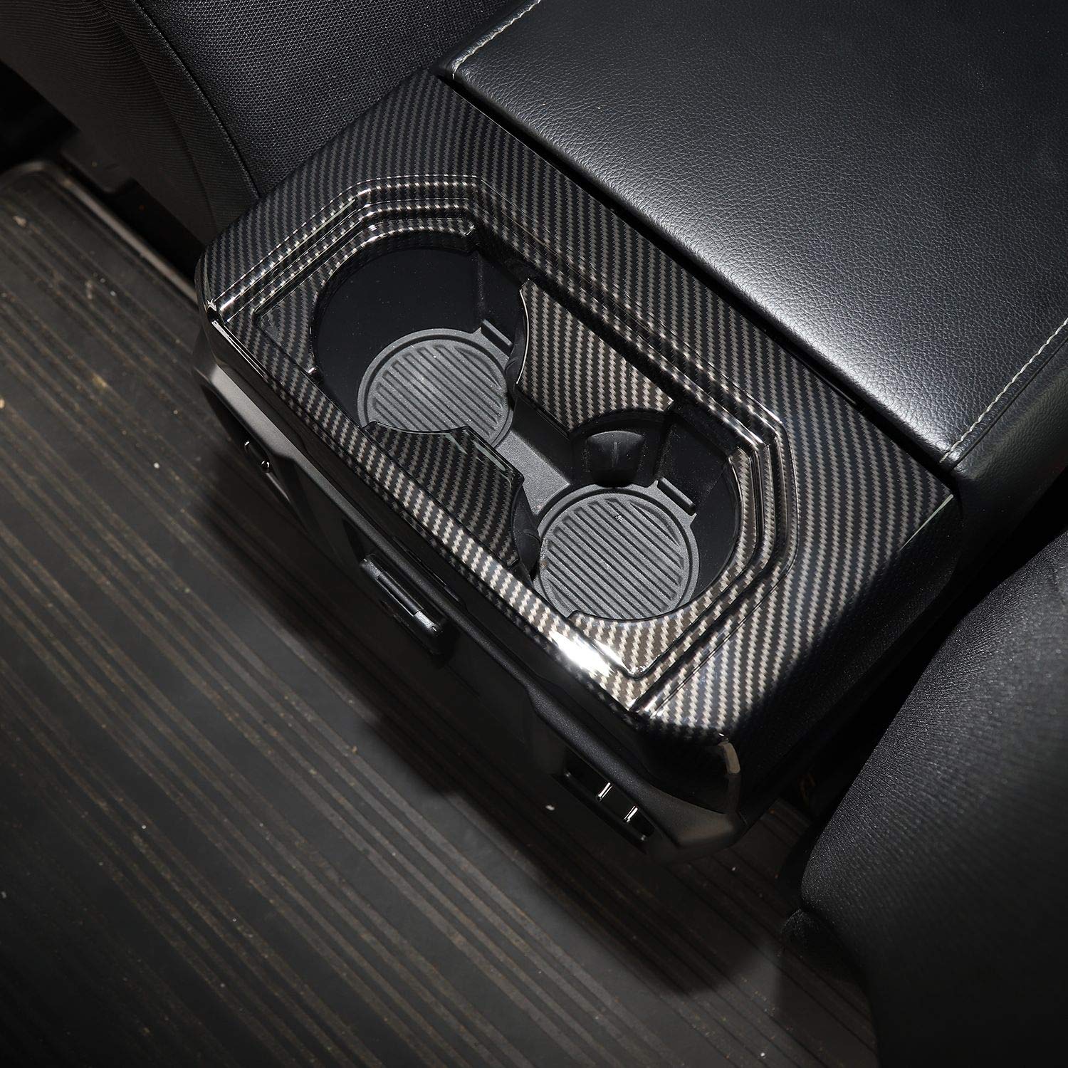 Keptrim For F150 Abs Carbon Fiber Gear Armrest Rear Cup Holder Trim For 2015 2016 2017 2018 2019 F150, For 2017 2018 F250 F350,1Pc