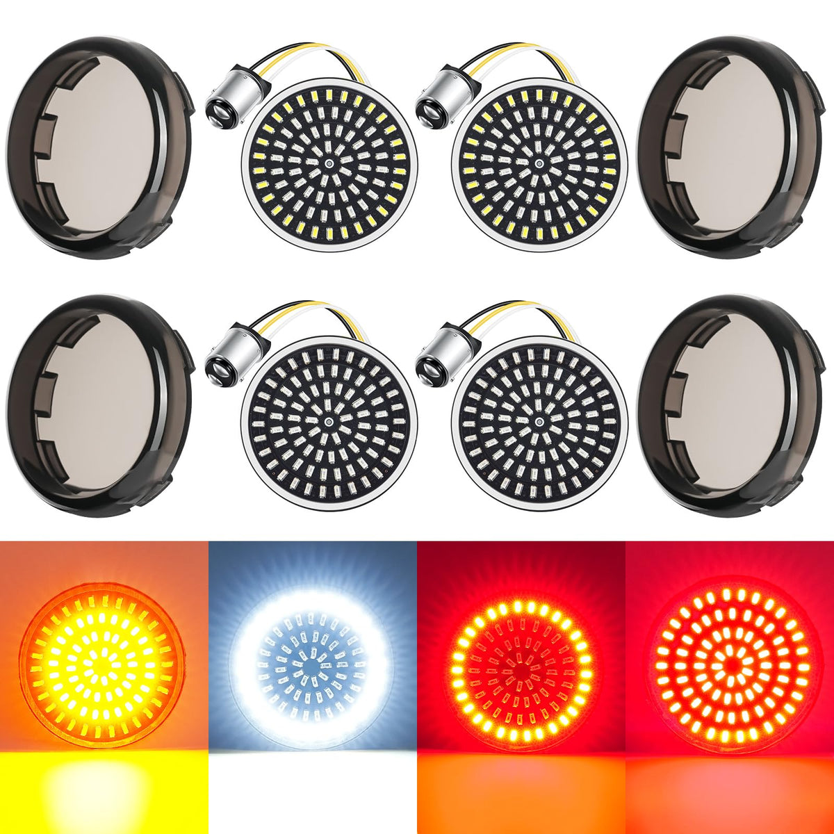 PBYMT 2 inch Turn Signals, 81 LEDs Front Rear Turn Signals with 4 Smoked Lens Cover Fit for Harley Touring Road King Street Glid