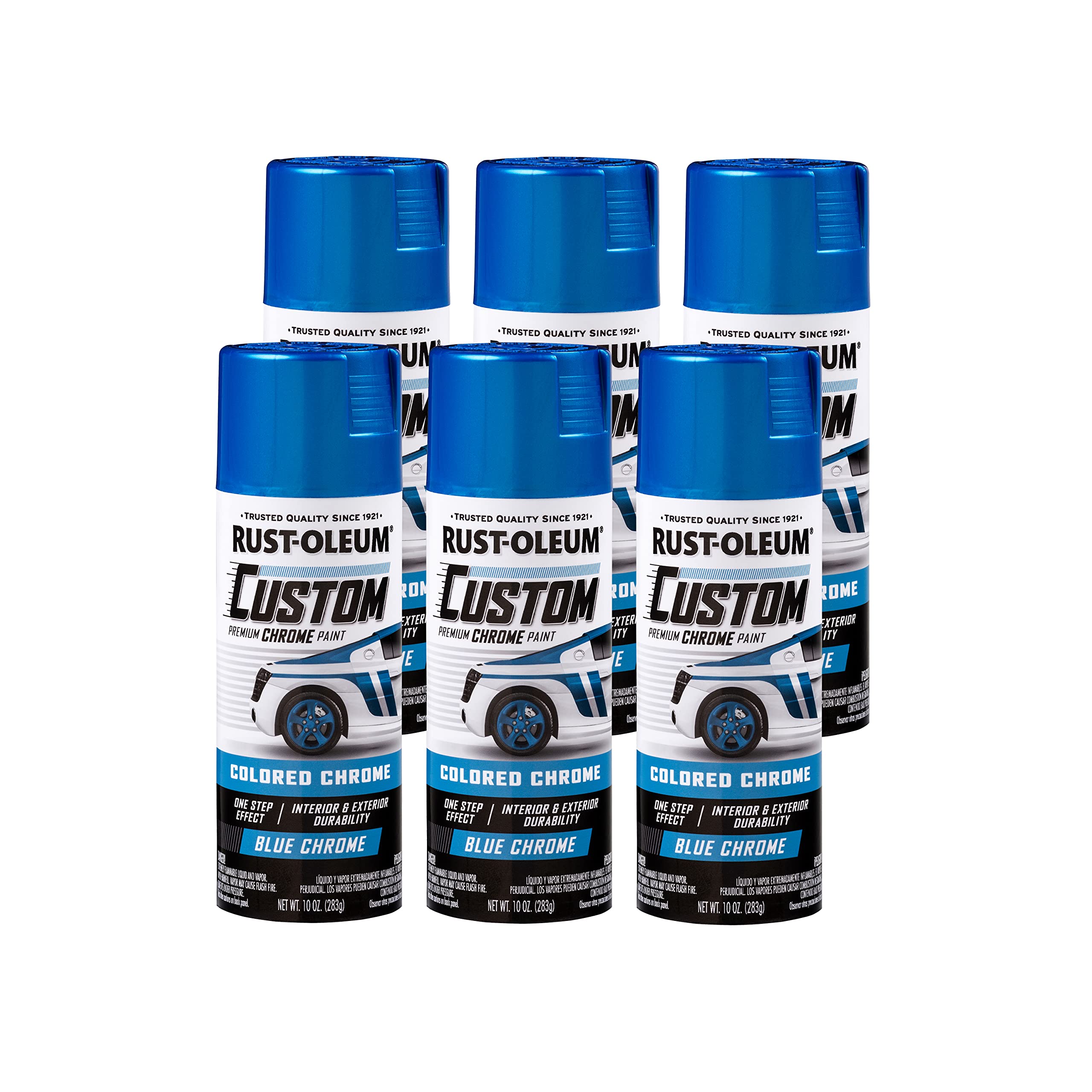 Rust-Oleum 340457-6PK Automotive Custom Chrome Spray Paint, 10 oz, Blue, 6 Pack