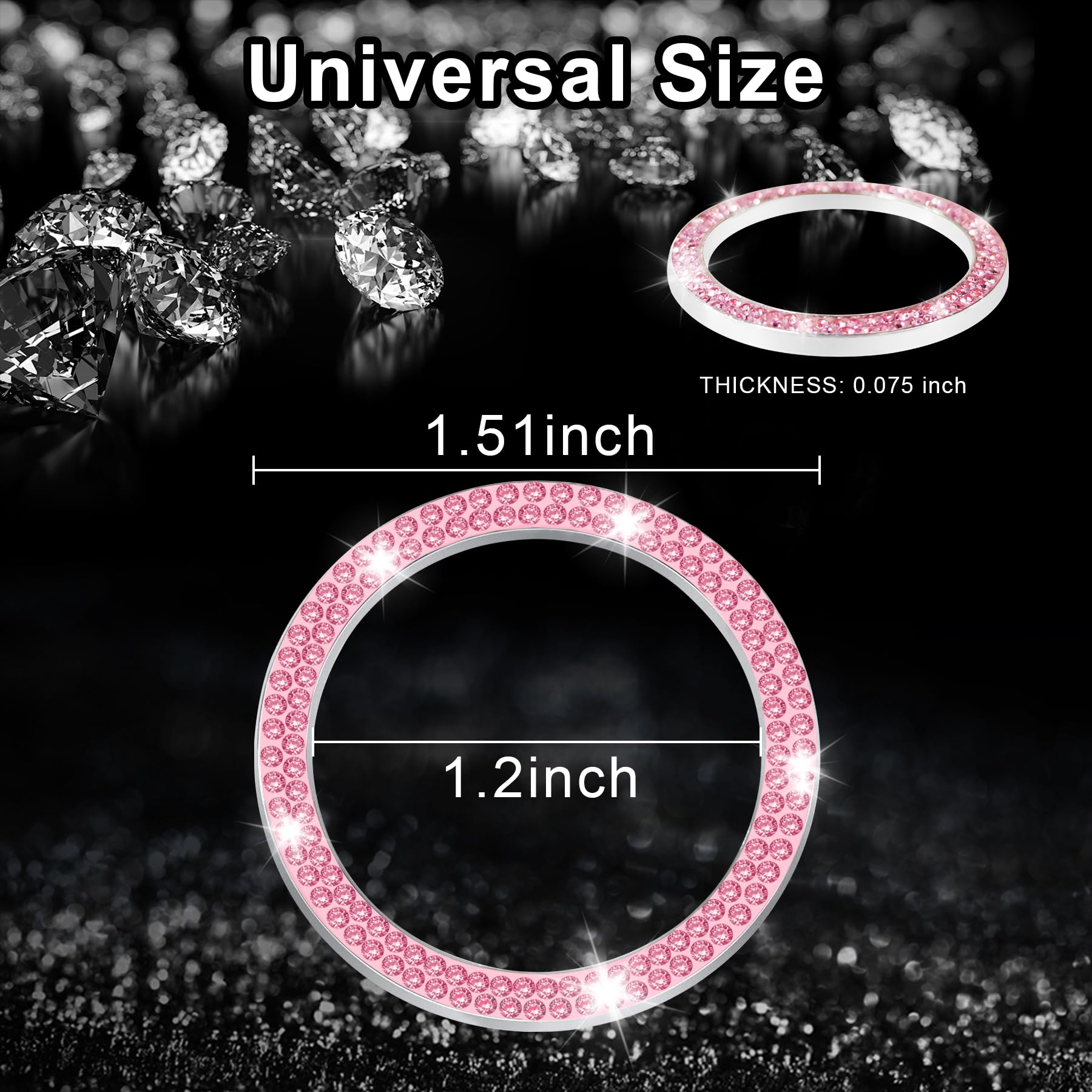 Livtee 2 Pcs Crystal Double Rhinestone Car Engine Start Stop Decoration Ring, Bling Car Interior Accessories For Women, Push To Start Button Cover/Sticker, Key Ignition & Knob Bling Ring, Pink
