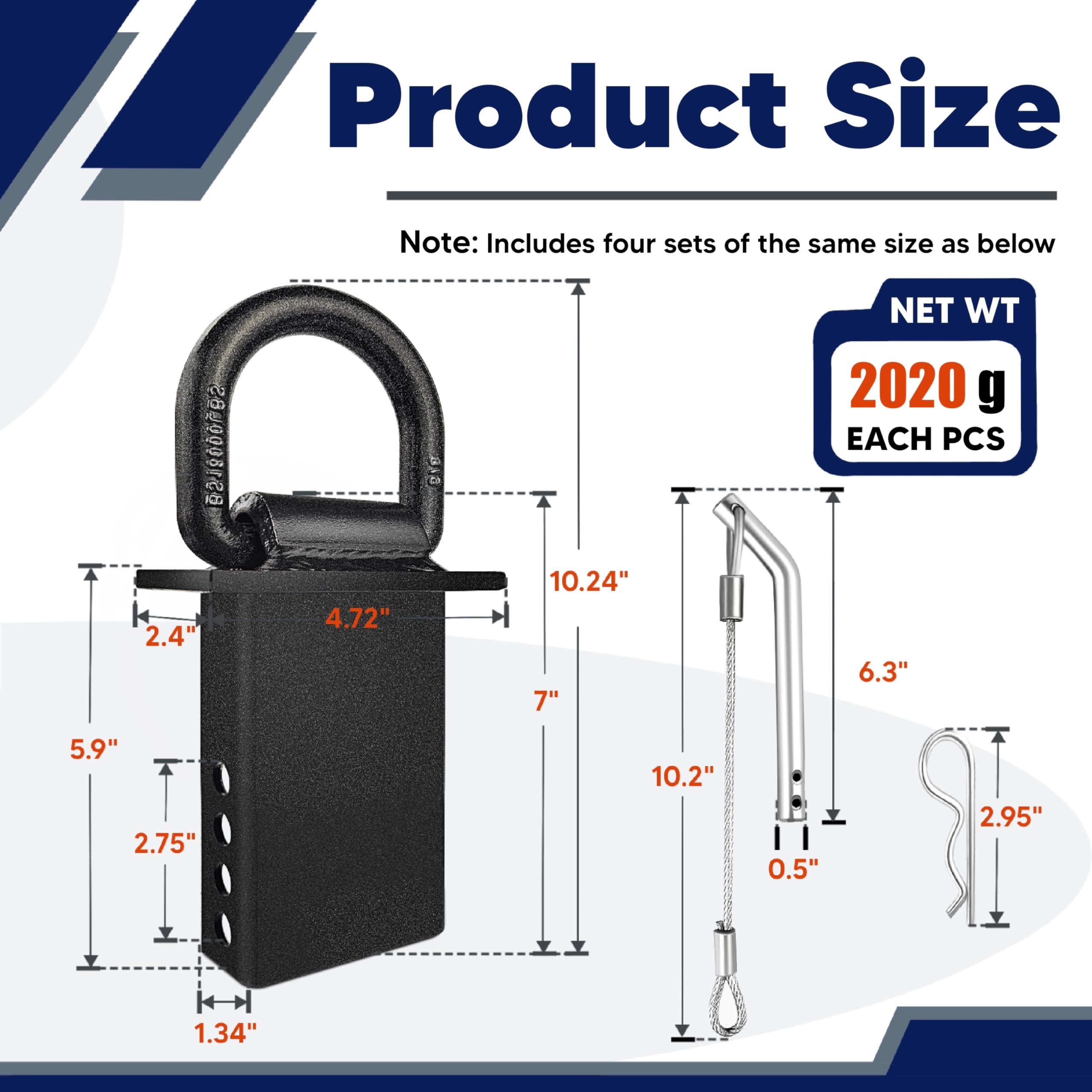 Vonlx Stake Pocket D Rings 4Pcs Upgrade 18000Lbs Heavy Duty D-Ring Tie Downs For Utility Trailers And Flatbed Trucks W/Hitch Pin