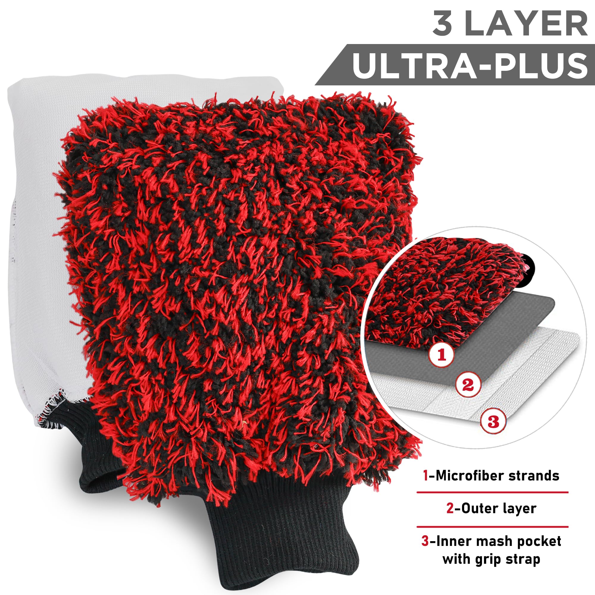 Takavu New Car Wash Mitt, 2 Pack Premium Cyclone Microfiber Washing Gloves, Holds Tons Of Sudsy Water For Effective Washing, Mac