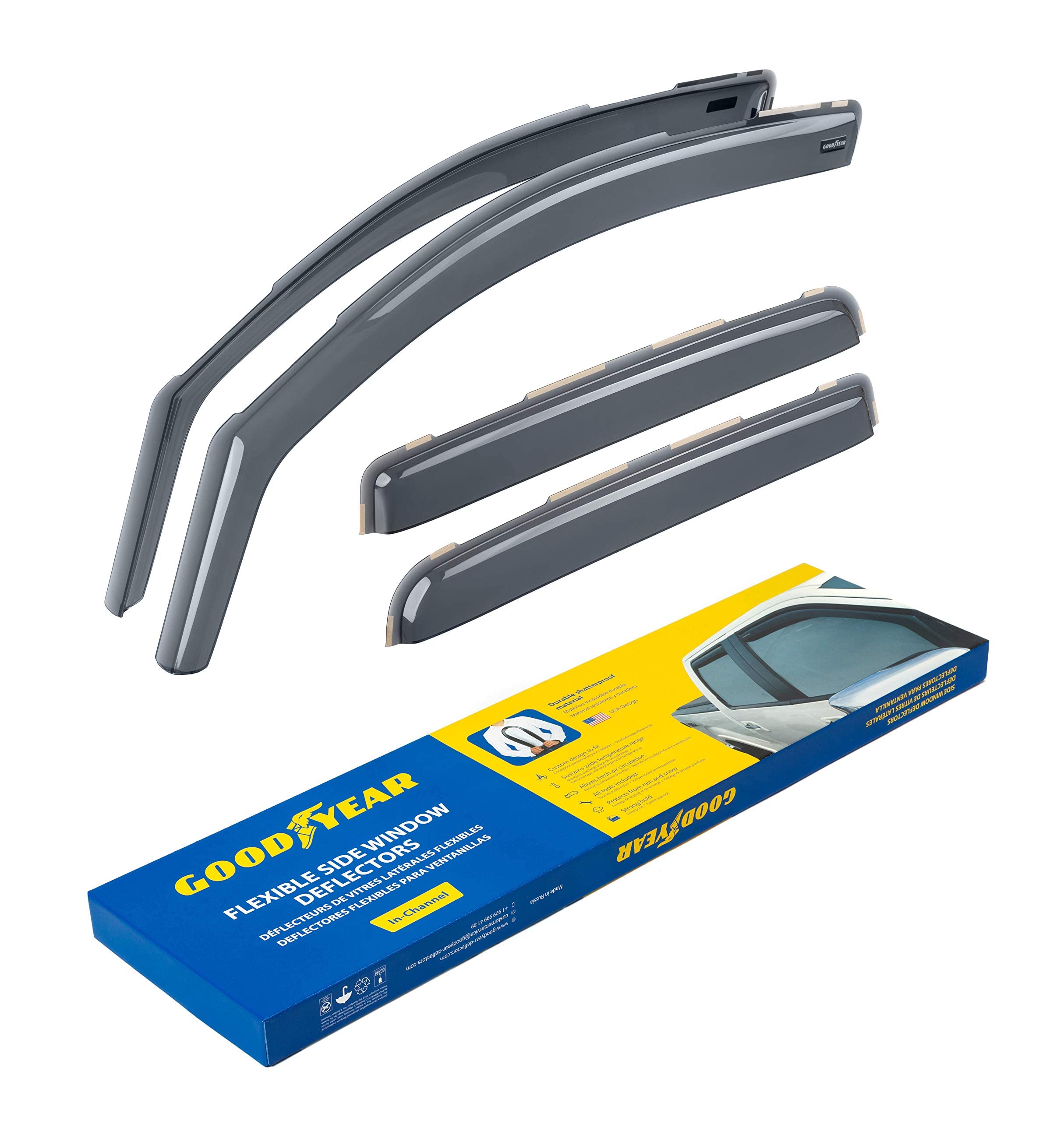 Goodyear Shatterproof In-Channel Window Deflectors For Trucks Toyota Tacoma 2016-2023 Double Cab, Rain Guards, Window Visors, Ve