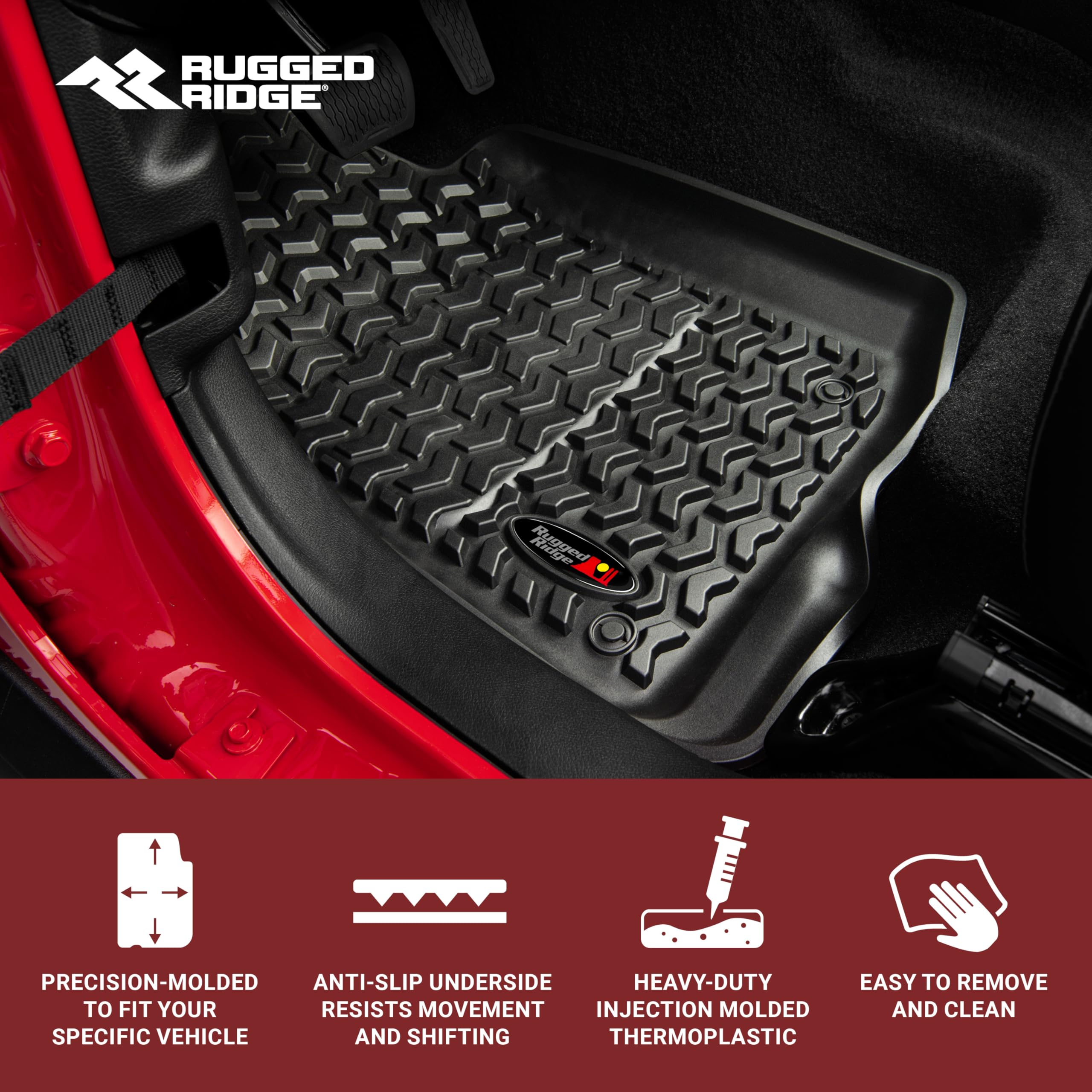 Rugged Ridge Front Floor Liners For Ford F-250/F-350 | Pair, All-Terrain, Black | 82902.07 | Fits 1999-2007 Ford F-250/F-350 Super Duty Regular Cab/Extended Cab/Supercrew