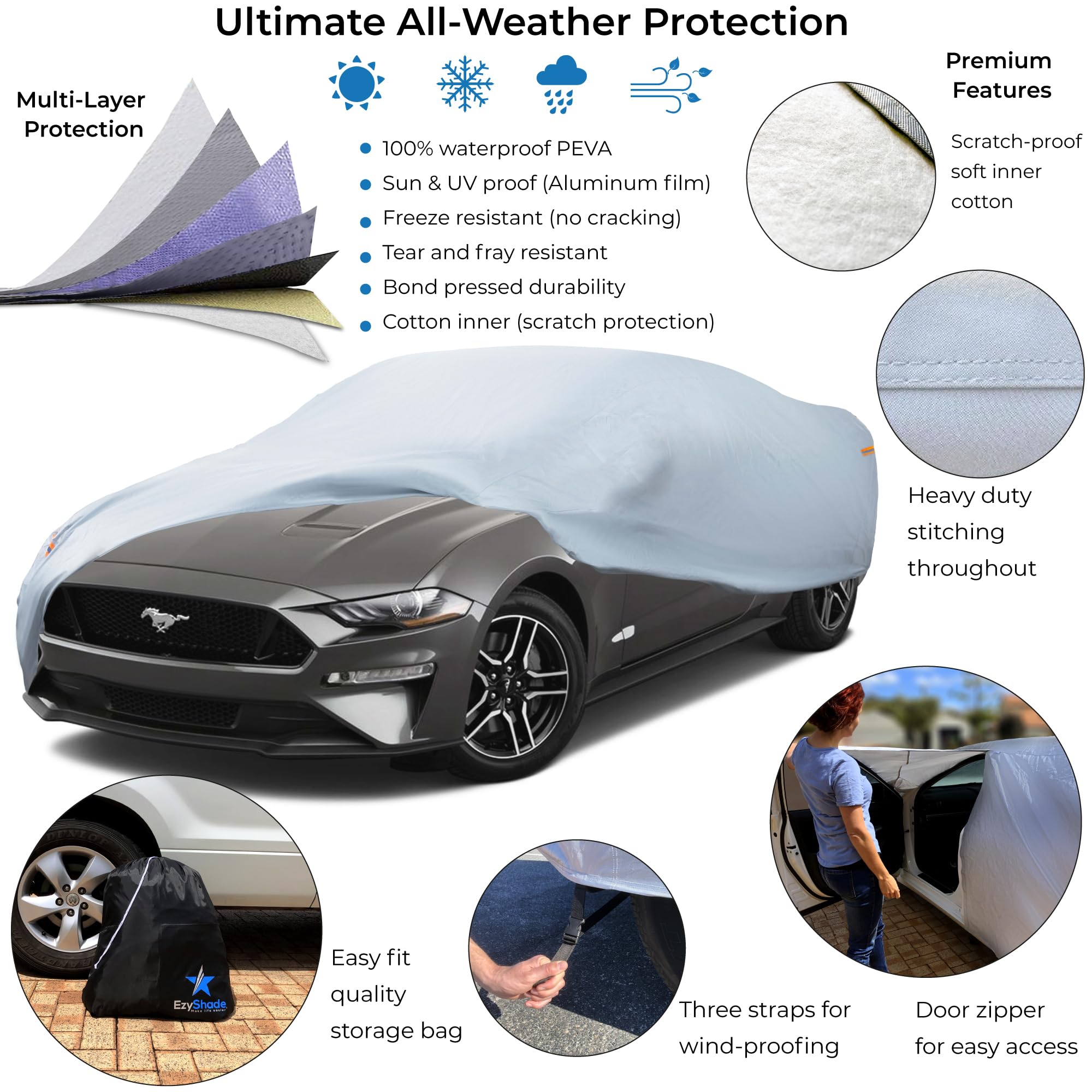 Ezyshade 10-Layer Waterproof Sports Car Cover. See Vehicle Size-Chart For Accurate Fit. All Weather Outdoor Covers. Challenger C
