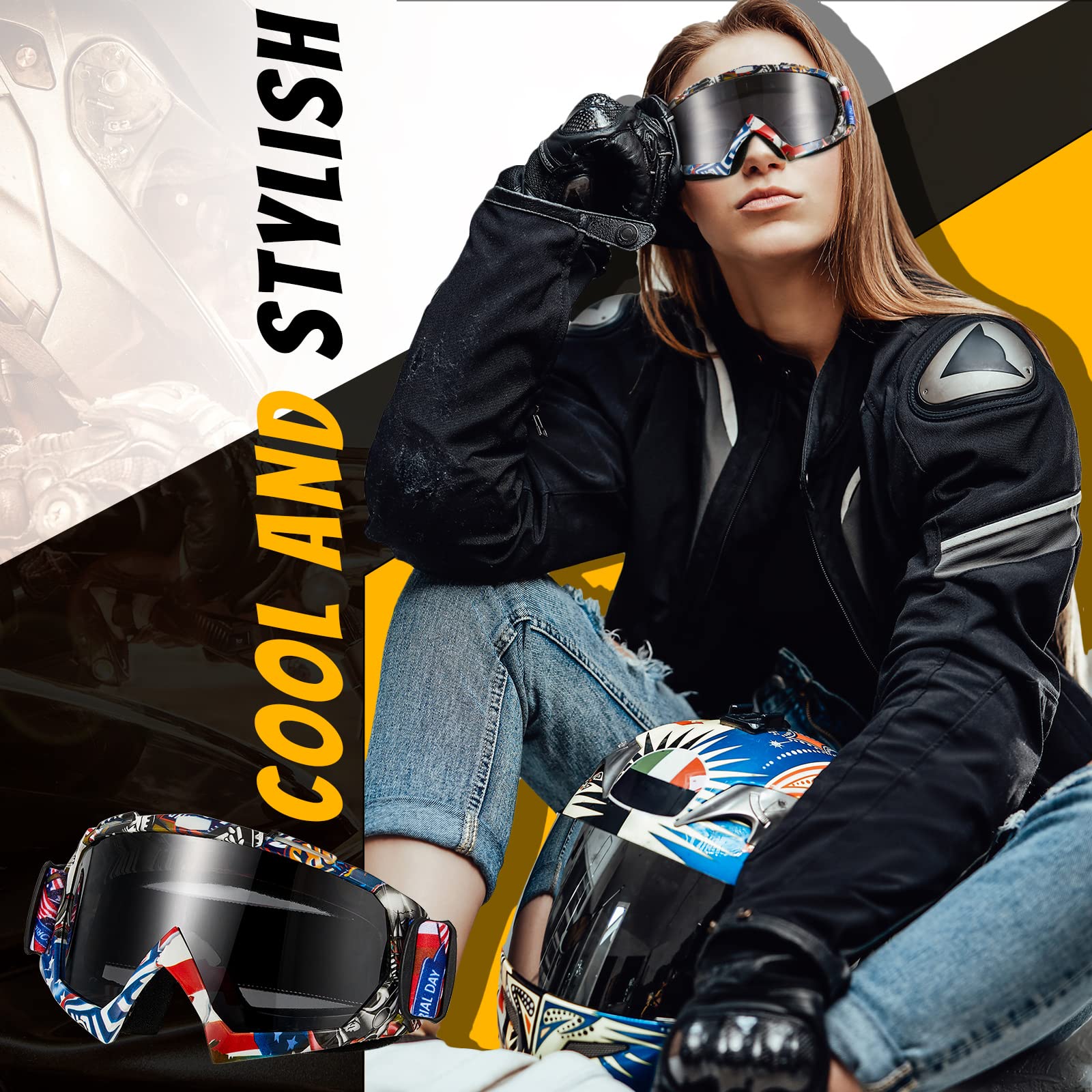Tallew 4 Pairs Dirt Bike Goggles Motorcycle Goggles Motocross Goggles Riding Racing Atv Goggles for Men Women Power Sports Ski (