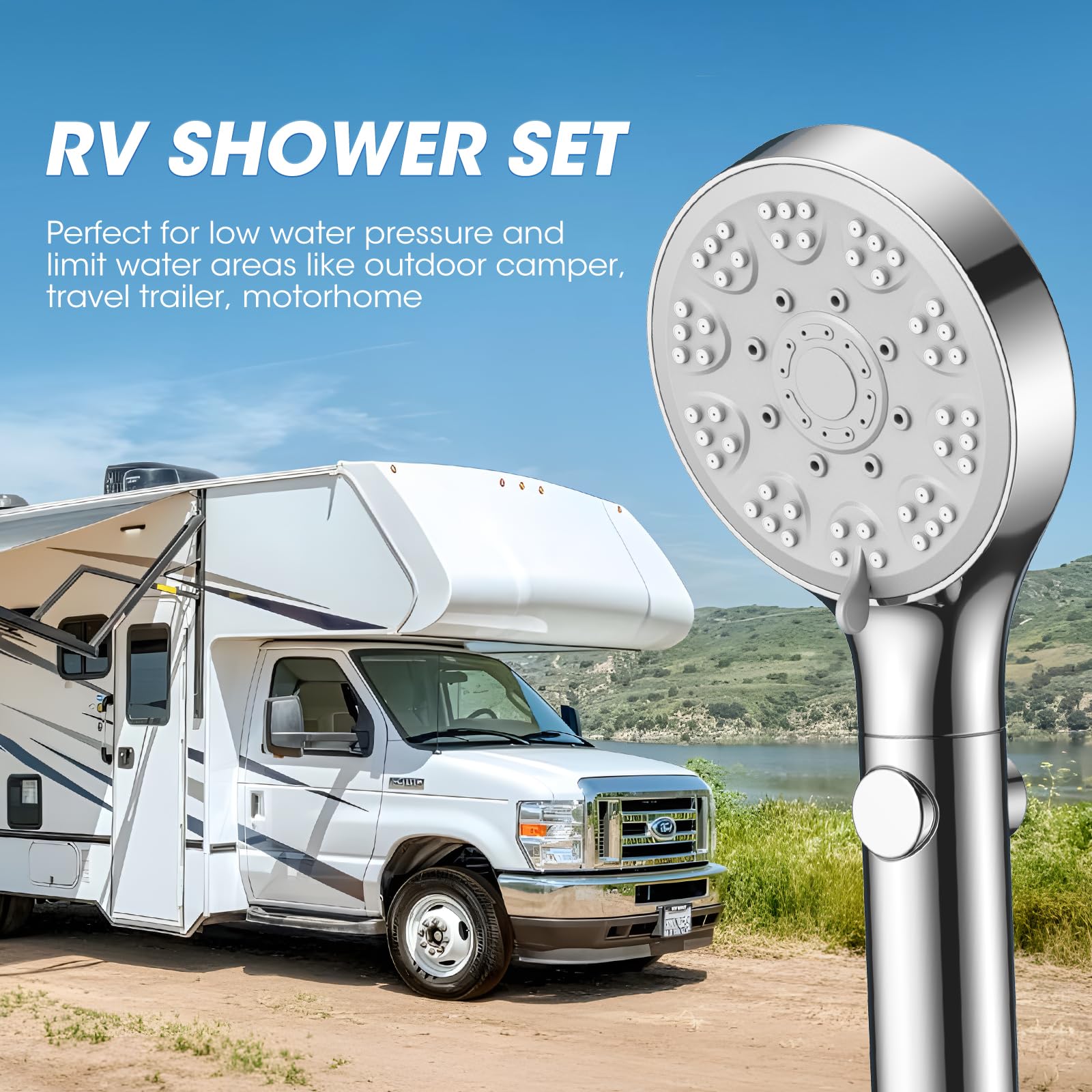 Fasdunt Rv Shower Head With Hose, High Pressure 7 Mode Shower Head With On Off Switch, Handheld Shower Head For Rv/Campers, Trav