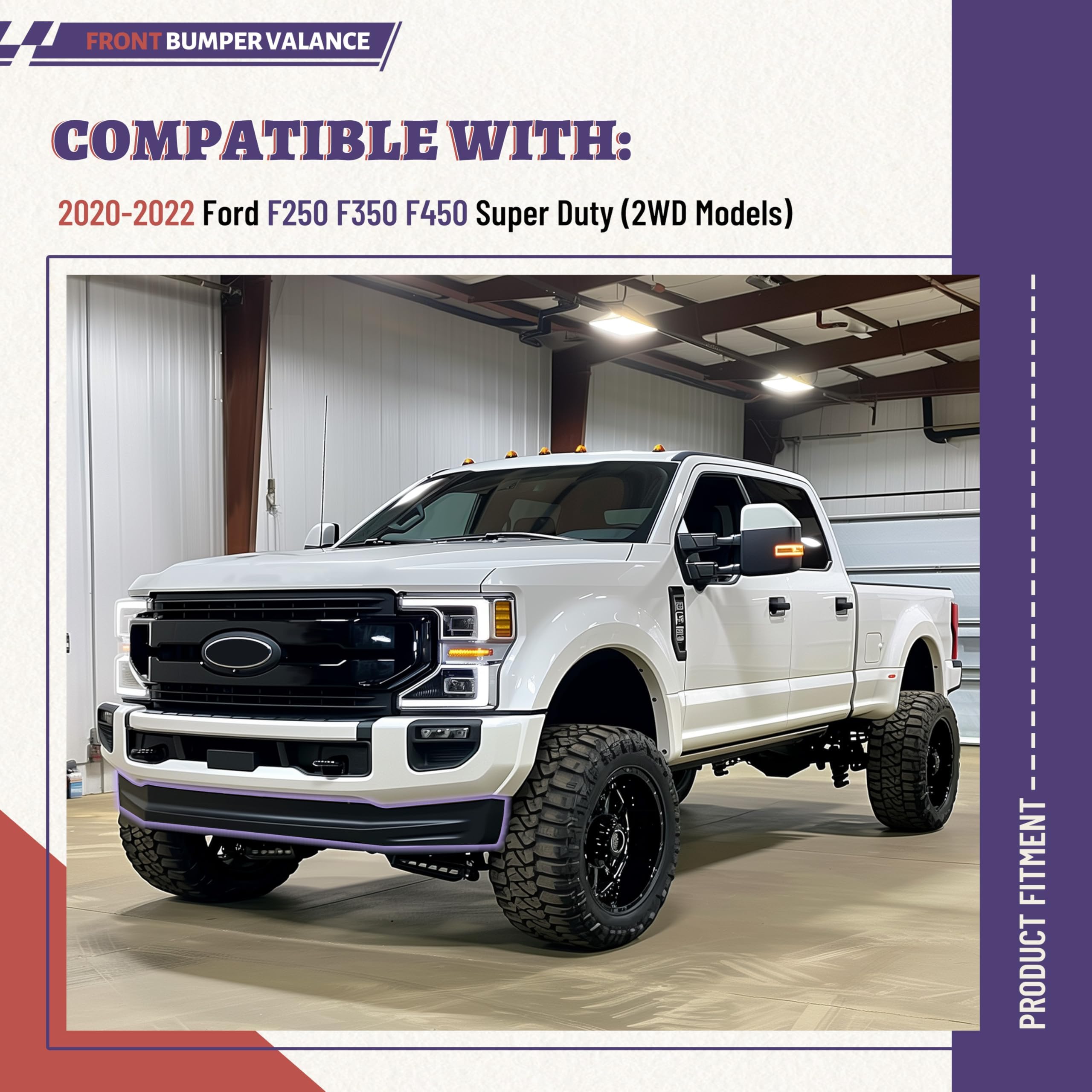 HECASA Front Lower Bumper Valance Compatible with 2020-2022 Ford F250 F350 F450 Super Duty (2WD Models) Deflector Valance Panel