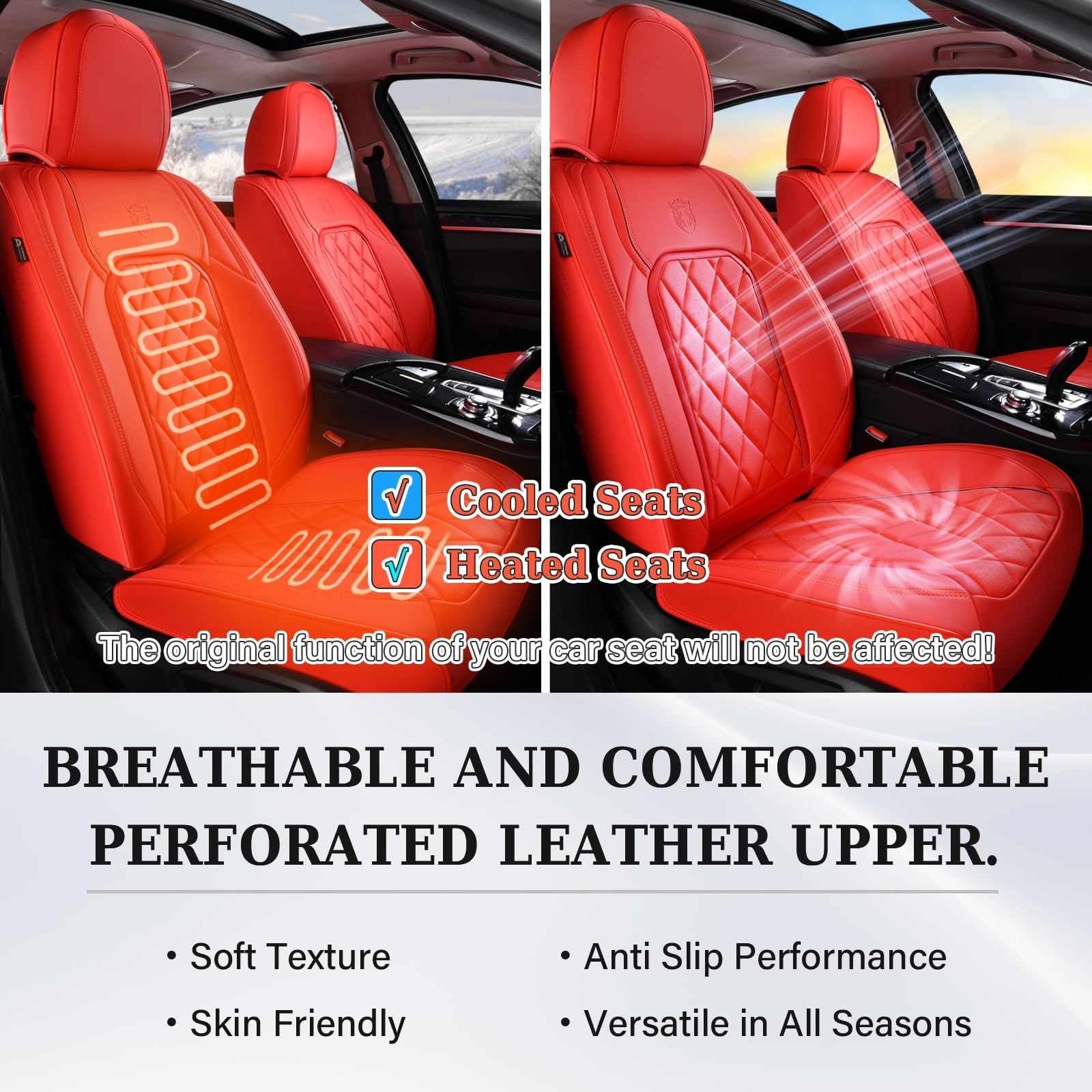 Coverado Leather Seat Covers, Car Seat Cover Front Seats, Waterproof Seat Covers, Luxury Faux Leather Car Seat Protectors, Red C