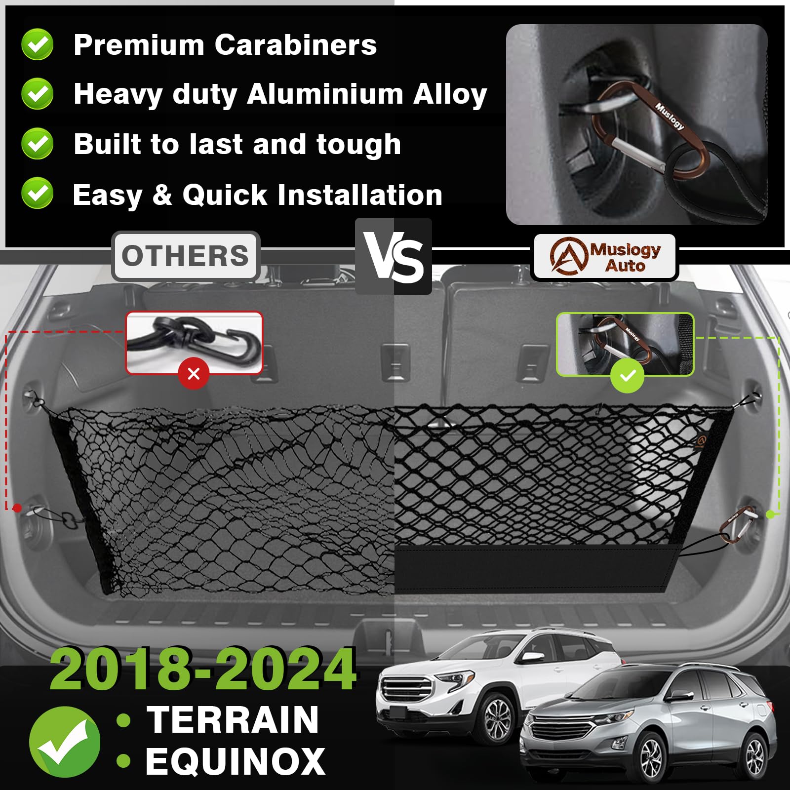 Muslogy Envelope Style Trunk Cargo Net Compatible With 2018-2024 Chevy Equinox & Gmc Terrain Accessories Custom Fit Trunk Organi
