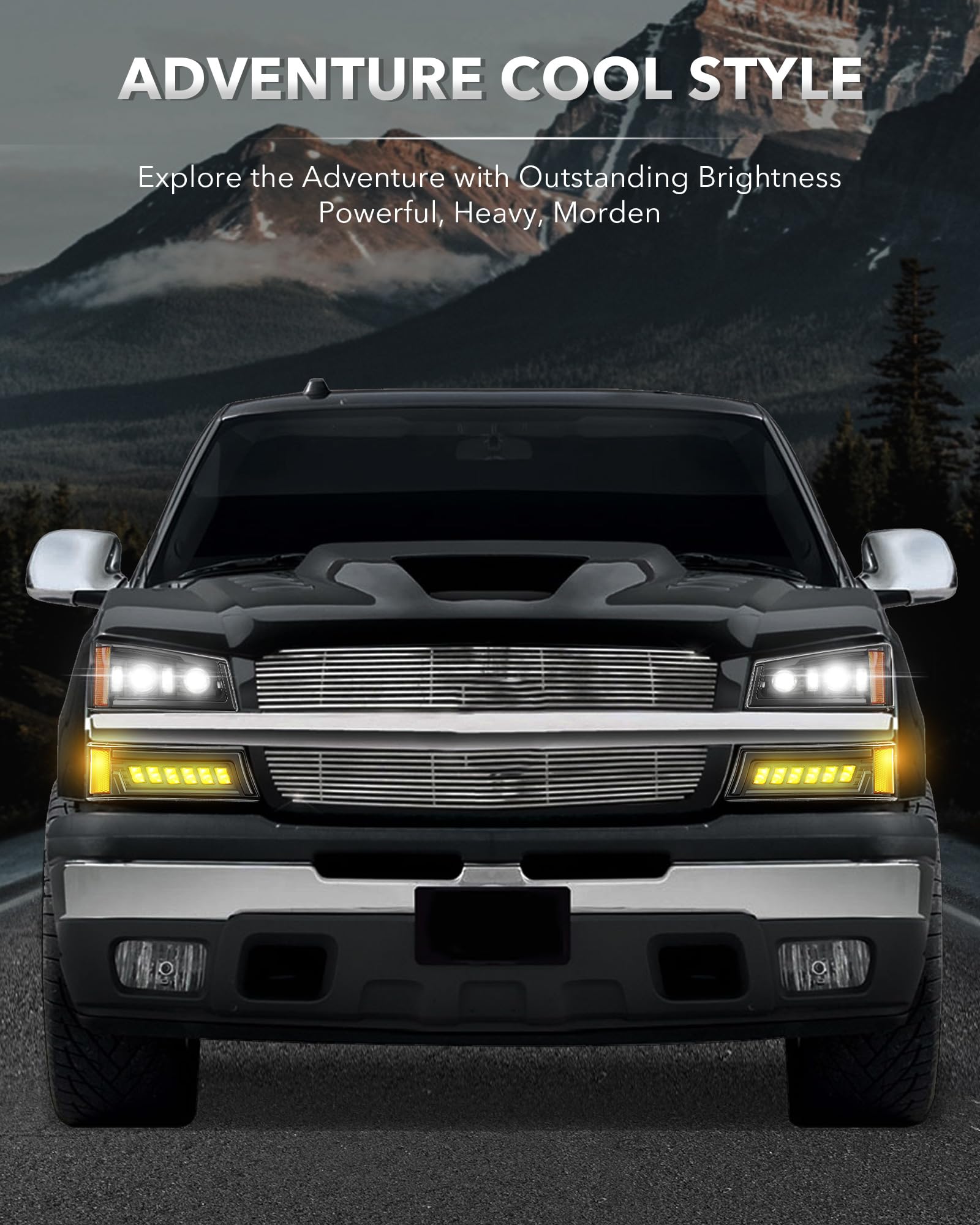 Z-OFFROAD LED Headlights Assembly DOT Approved for 03-06 Chevy Silverado/Avalanche, Hi/Low Sealed Beam, Black, SJ-0306DP-2024-004