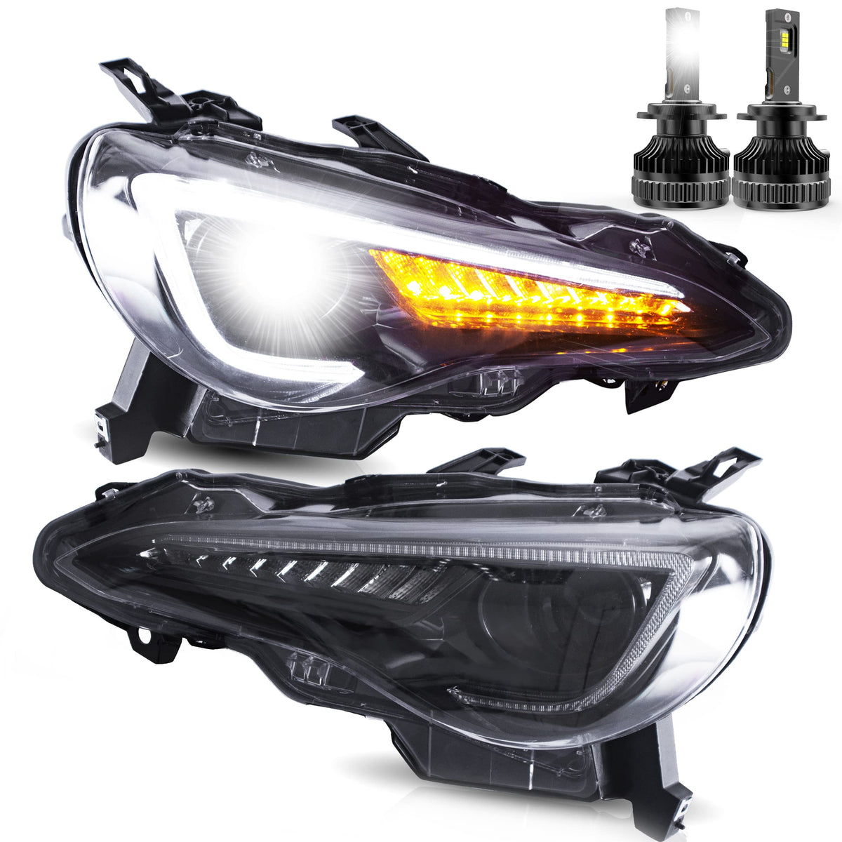 Vland Headlights Assembly + D2S Led Bulbs Fit For 2012-2016 Scion Fr-S 2012-2021 Toyota 86 2013-2021 Subaru Brz, Led Dual Beam H