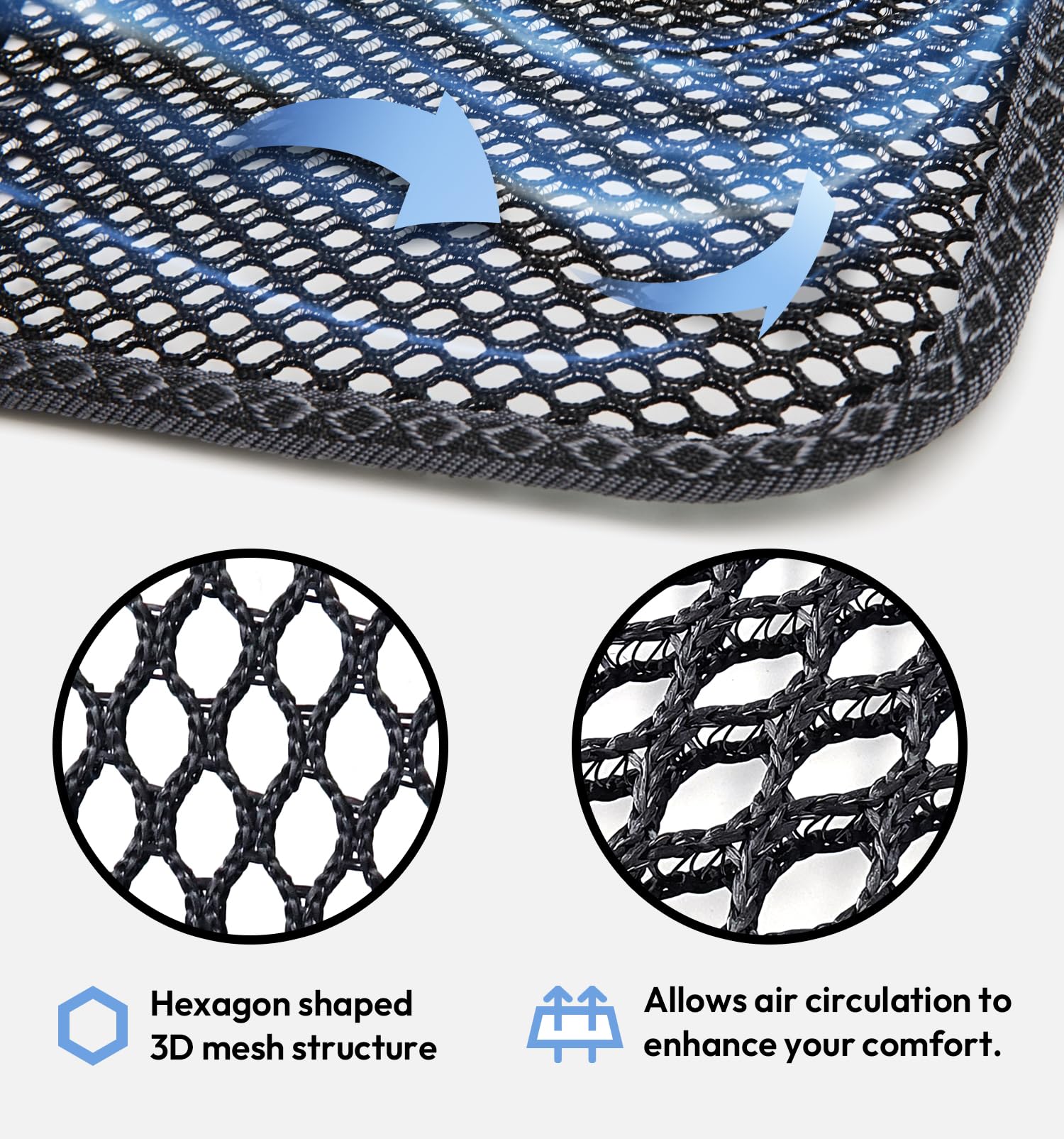 carrotez 3D Air Mesh Car Seat Cushion Pad, Breathable Cool Chair Pad for Home, Office, Wheelchair, 41 x 15, Black