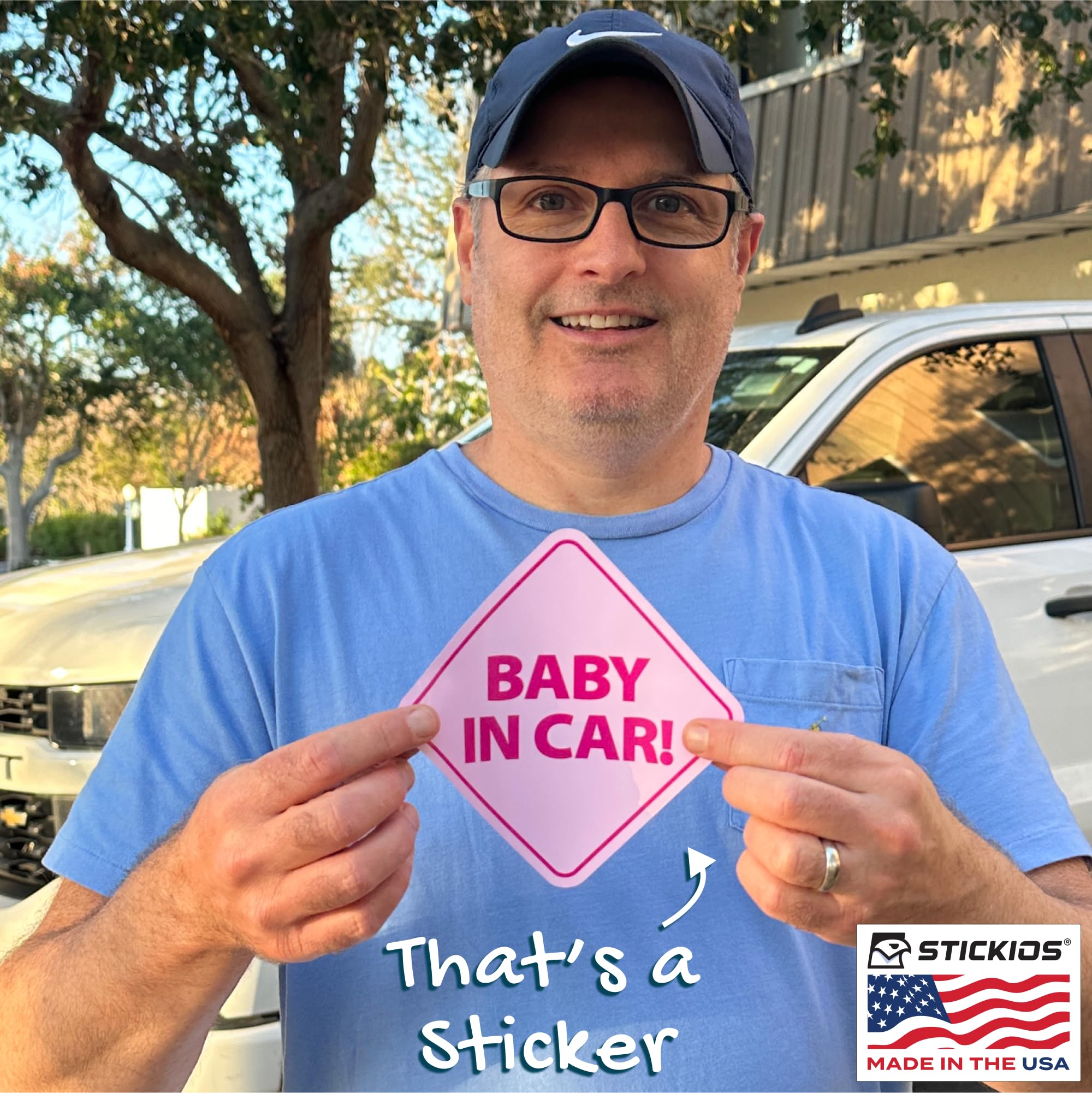Stickios Baby On Board Stickers - Removable Non-Magnetic Paint-Safe Signs For Cars & Windows - Made In Usa - Baby Girl In Pink (