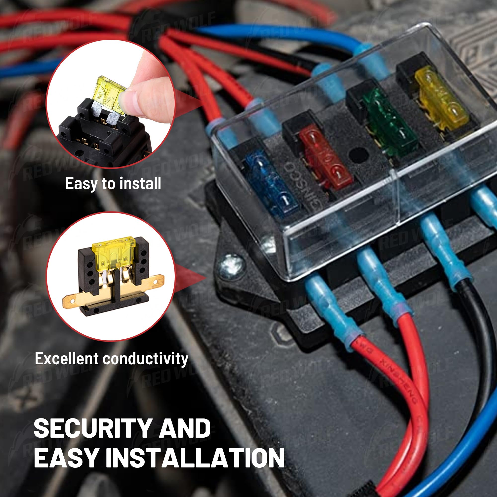 RED WOLF Car 8-Way Blade Fuse Block Box Standard Circuit Fuses for Boat Marine Auto RV Car Trailer Truck SUV Power Distribution