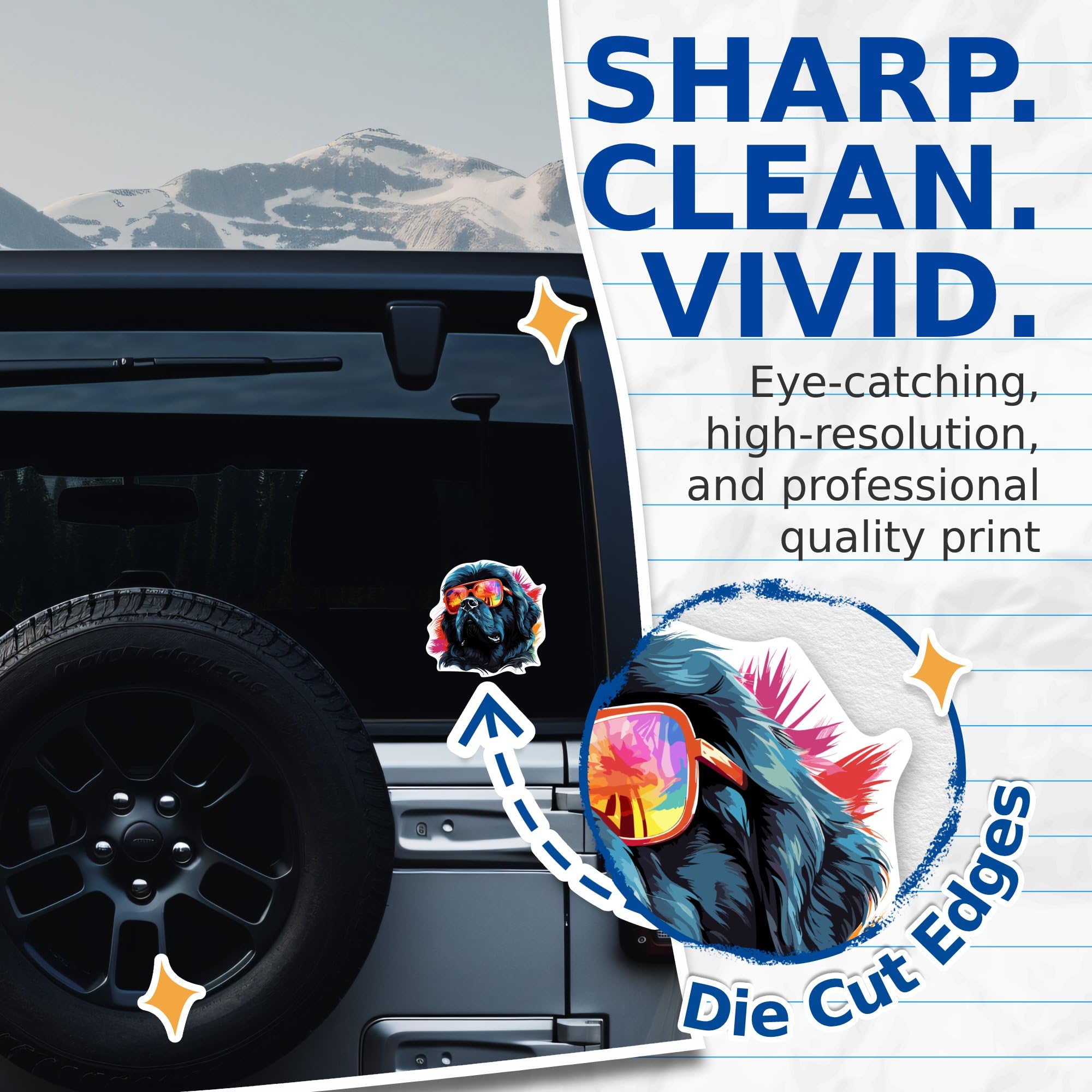 (2 Pack) Newfoundland Dog Stickers - Newfoundland with Sunglasses - Choose FromOver 100 Dog Breeds - 5 Inches On Longest Side -