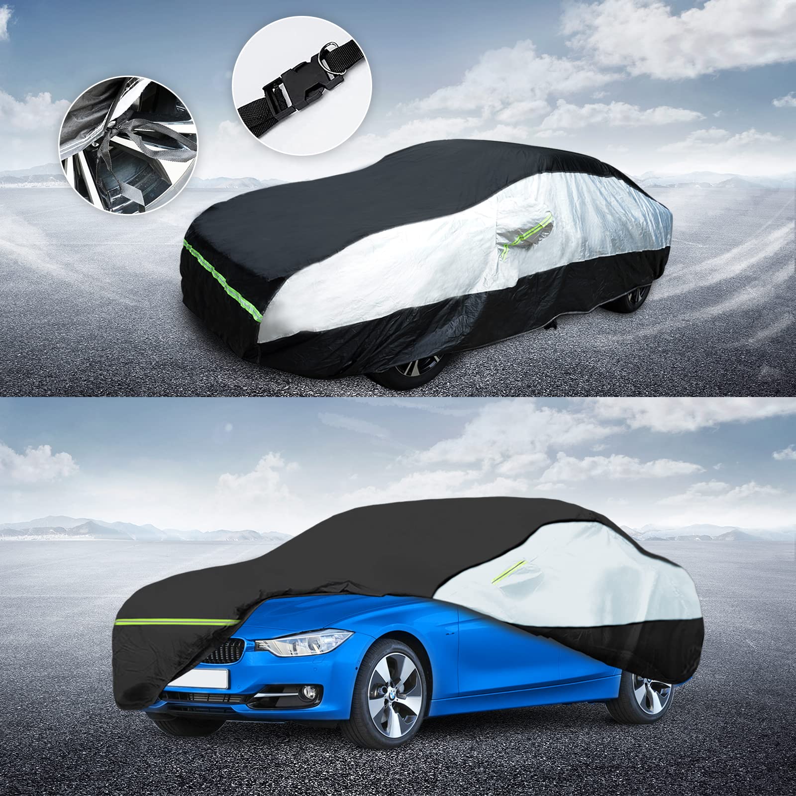 Universal Sedan Car Cover Fit for Mercedes-Benz C-Class, BMW 3 Series, Audi A3,Waterproof All Weather Heavy Duty Anti-UV Windpro