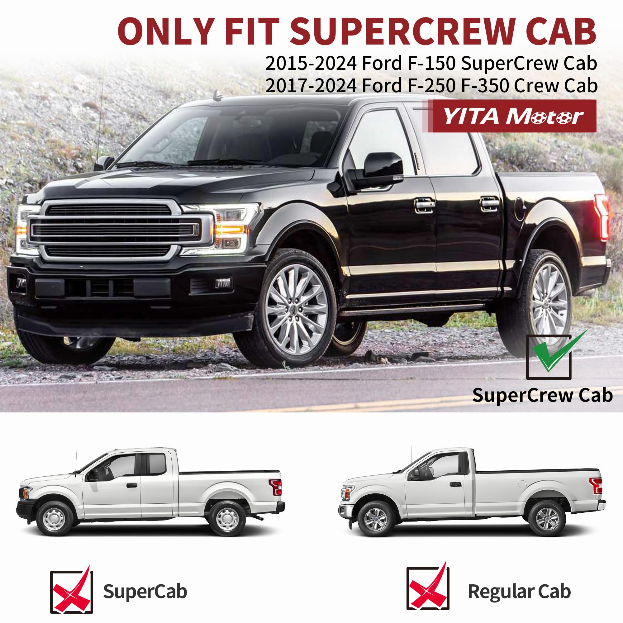 Yitamotor 6 Inches Running Boards Compatible With 2015-2025 Ford F150 Supercrew Cab, 2017-2024 Ford F250 F350 F450 F550 Super Du