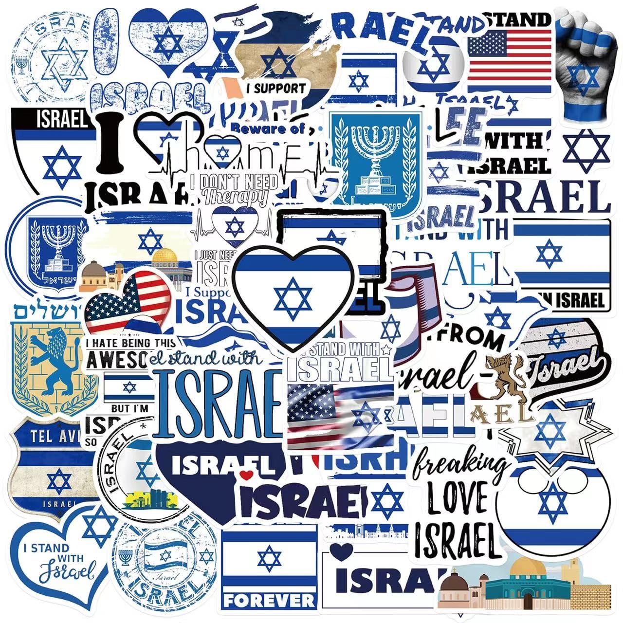 50PCS Israel Stickers,Stand with Israel Stickers,Israel Flags Decal,Waterproof Vinyl Israel Stickers for Bumper Water Bottle Car