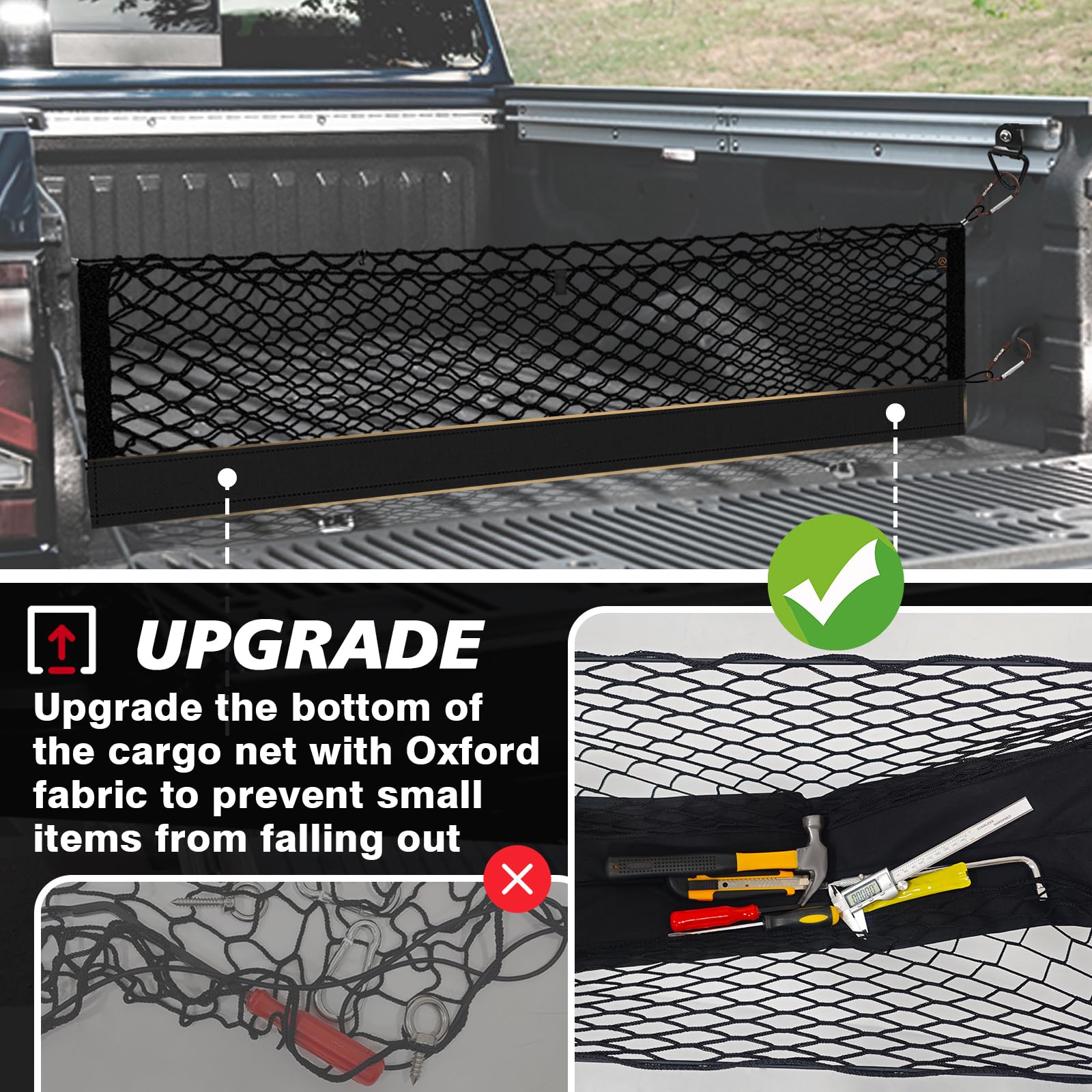 Muslogy Truck Bed Cargo Net Compatible With Nissan Titan 2017-2025 Accessories Storage Organizer Pickup Truck Bed Envelope Style
