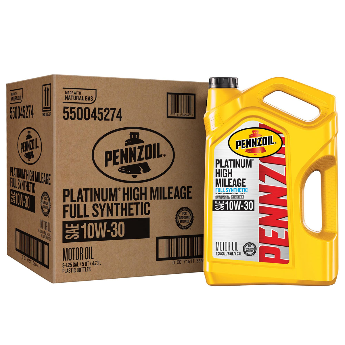 Pennzoil Platinum High Mileage Full Synthetic 10W-30 Motor Oil, 5 Quart (3 Pack)