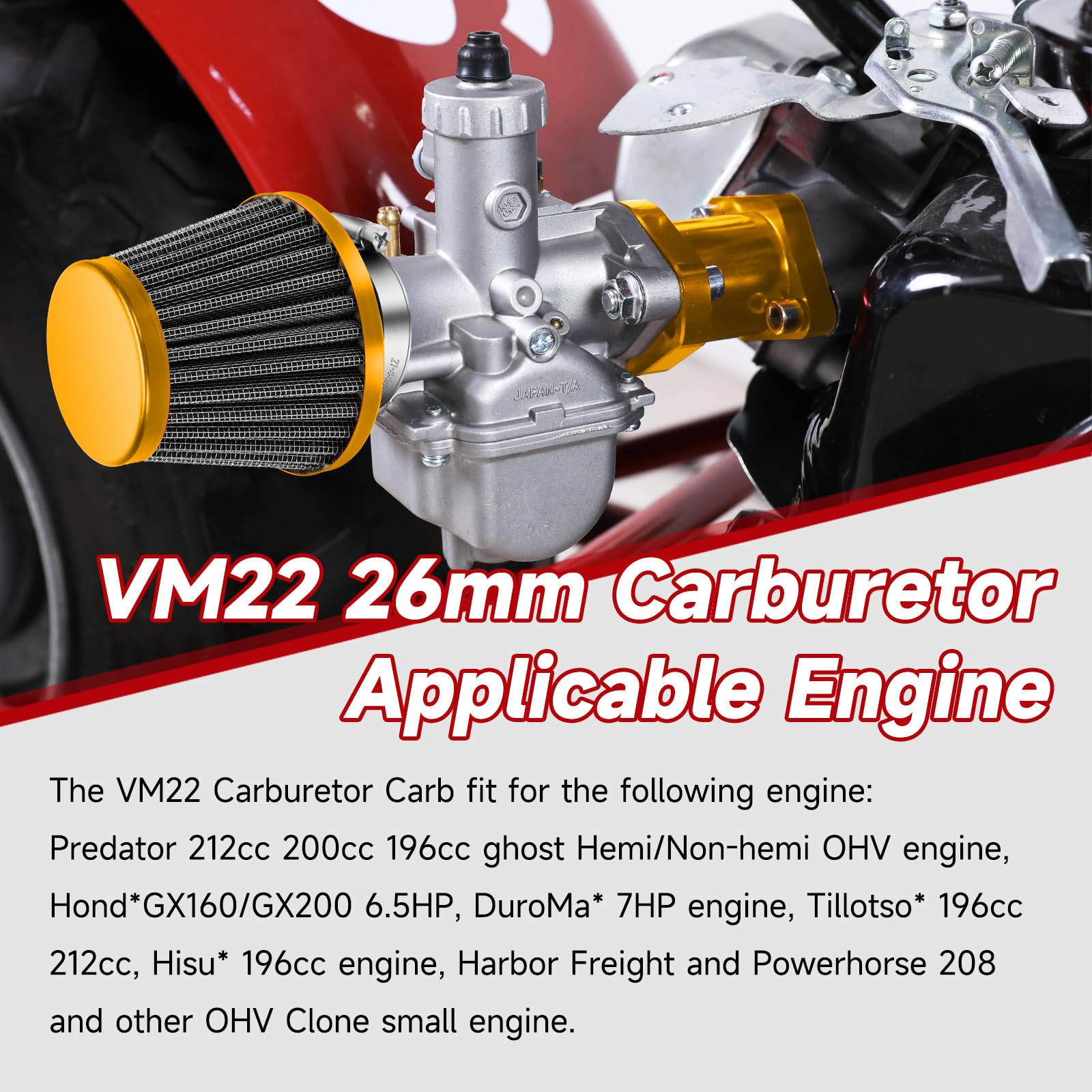 FVRITO VM22 Carburetor Carb Kit Twist Throttle Assembly for Predator 212cc 196cc Coleman CT200U CT200U-EX BT200X Mini Bike KT196