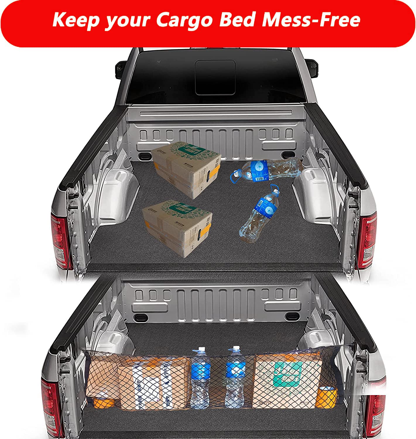 Leezhen Bed Cargo Net Compatible With 2015-2025 Ford F150, F250, F350 Trucks, Black, Polypropylene (Pp) Material, Abs Hooks