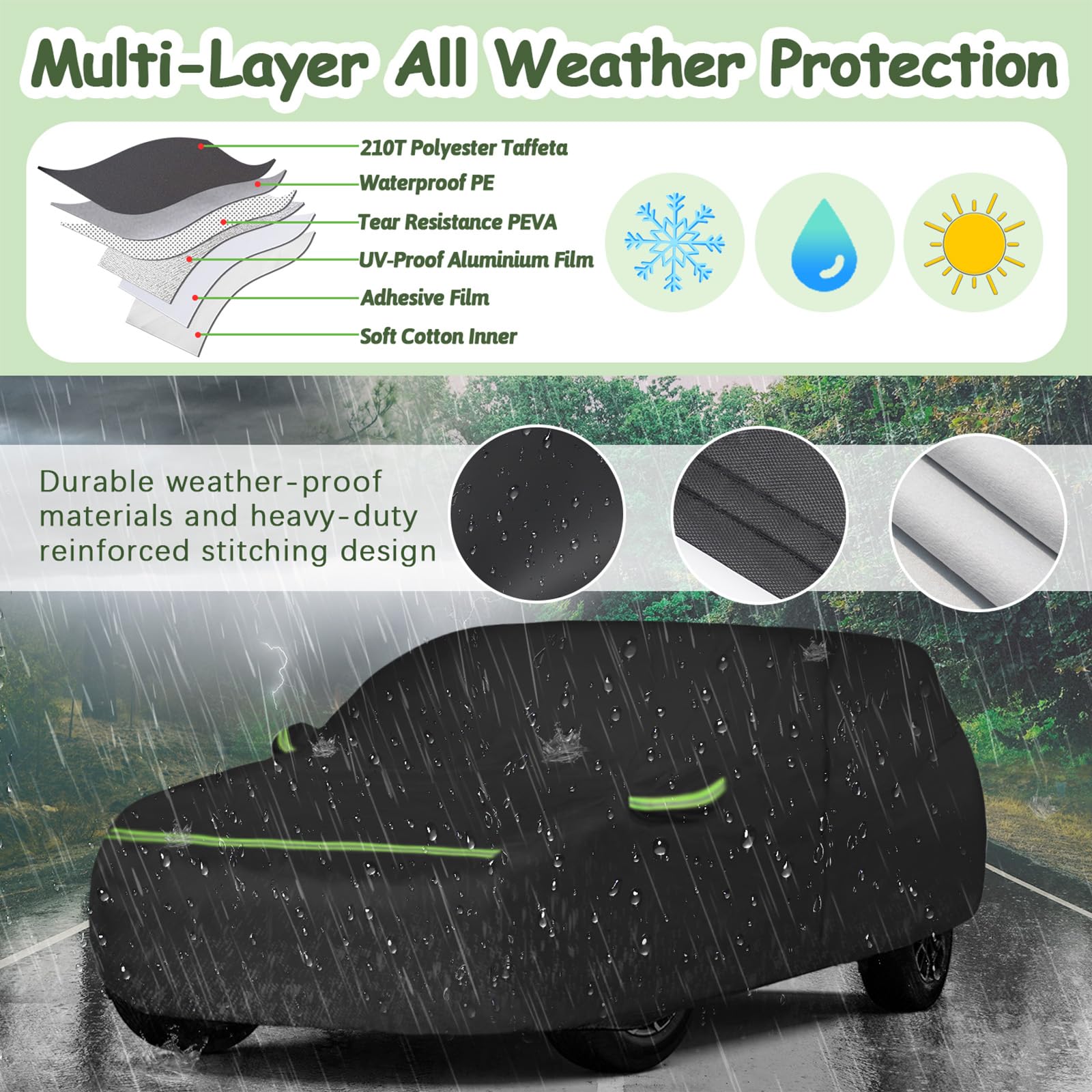 Beterny For Vw Atlas/Cross Sport (2017-2025) Waterproof Car Cover, 6 Layers 210T Sun Rain Uv Dust Snow Protection Outdoor Atlas