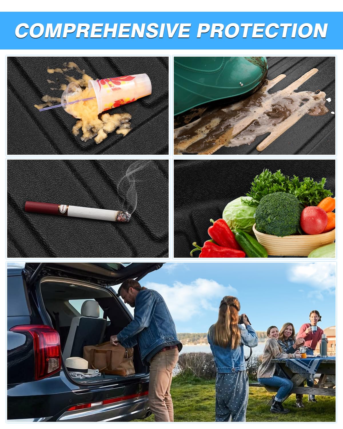 Powerty Trunk Mat For 2022-2024 2025 Toyota Corolla Cross Accessories Cargo Mats Tpe All Weather Cargo Liner Heavy-Duty Trunk Li