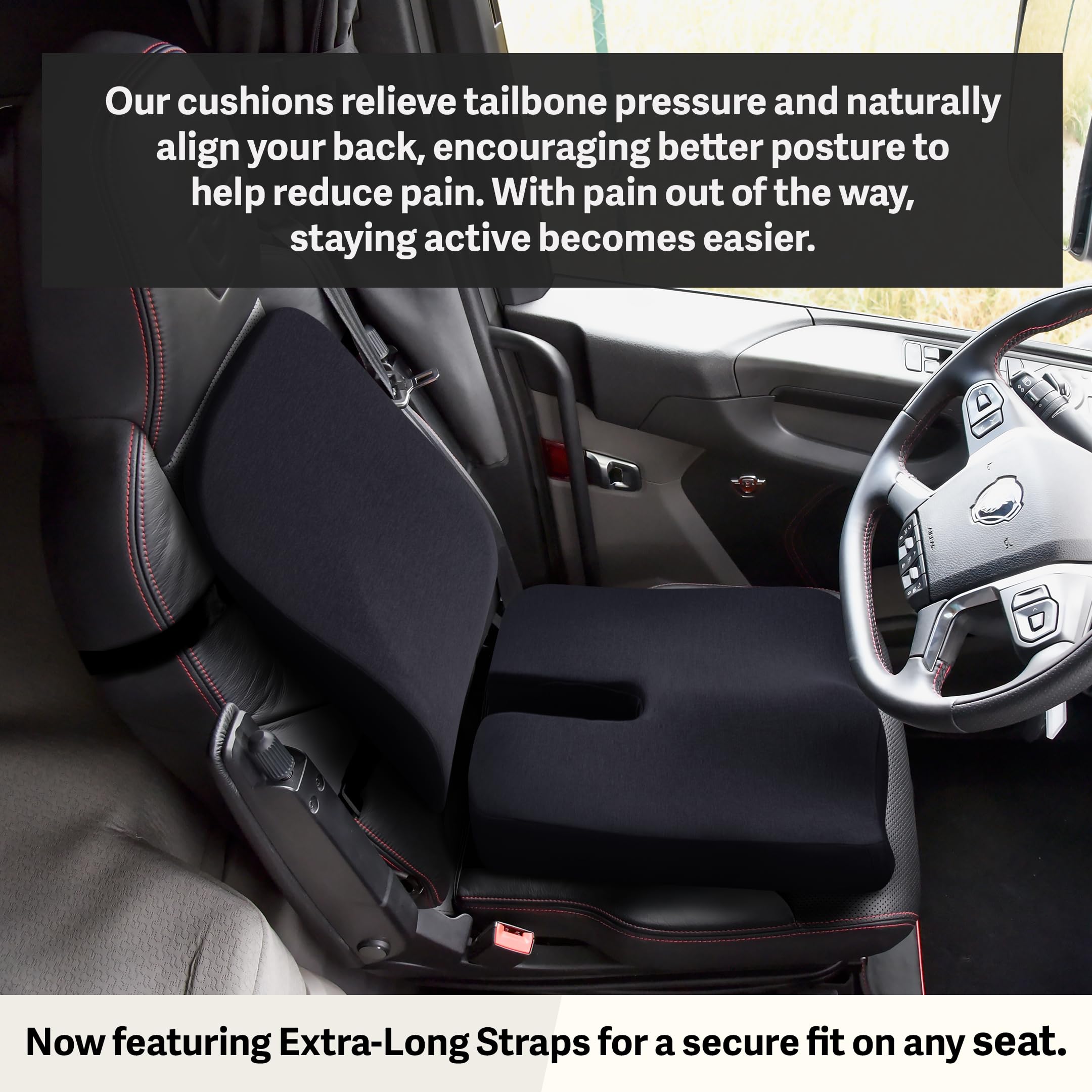 Elmara Truck Seat Cushion For Back Pain - Truck Driver Seat Cushion & Back Support - Trucker Gifts - Semi Truck Accessories For