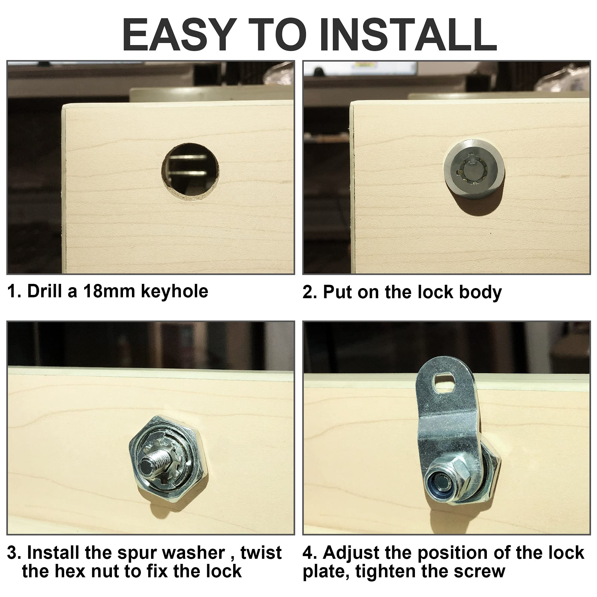 BOZXYE Cabinet Locks with Keys, 5/8" Tubular Cam Lock, Zinc Alloy, Keyed Alike, Silver, 1 Pack