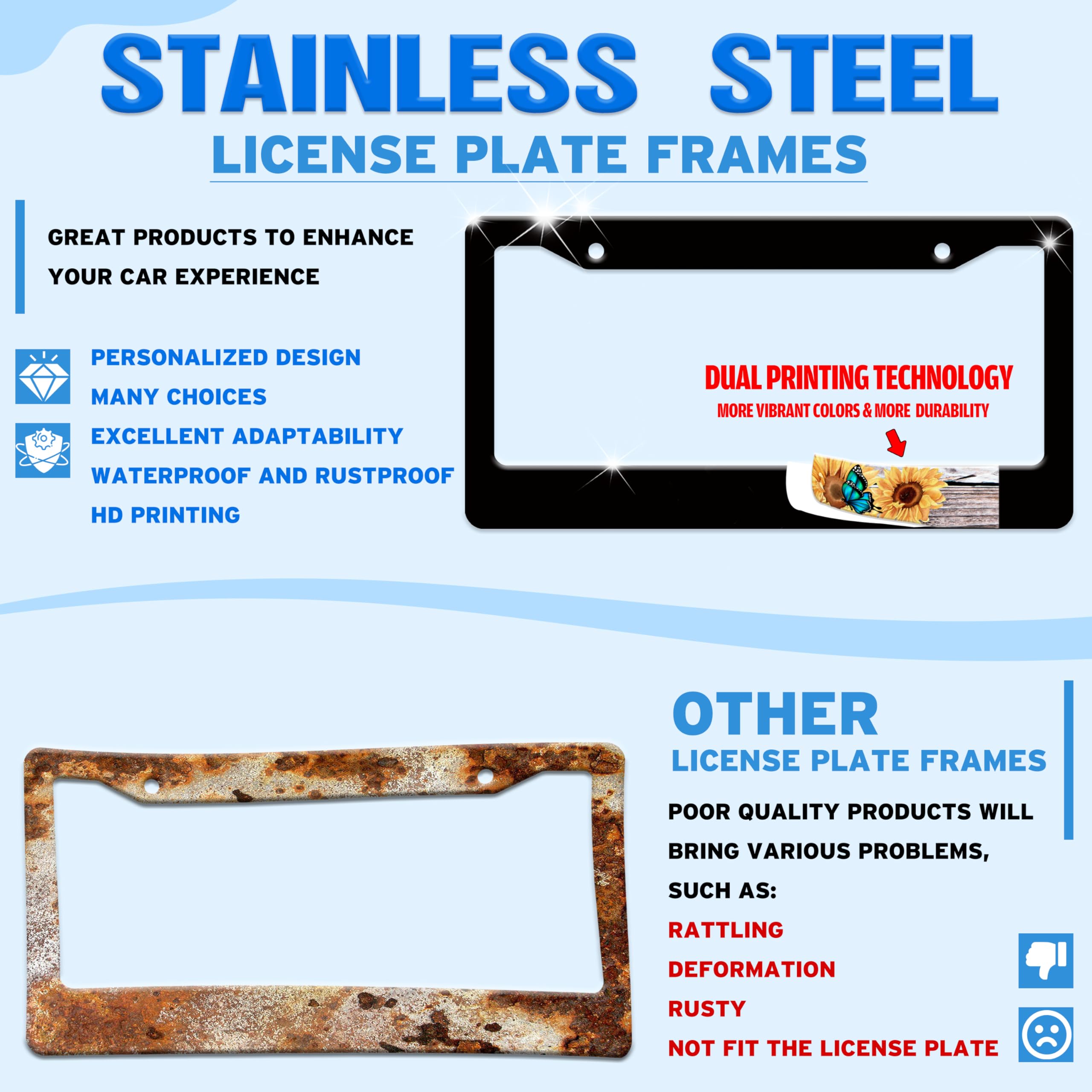 Cute Sloth License Plate Frame Funny Animal Climbing Tree License Plate Holder for Front or Rear Car Tags Stainless Steel Car De