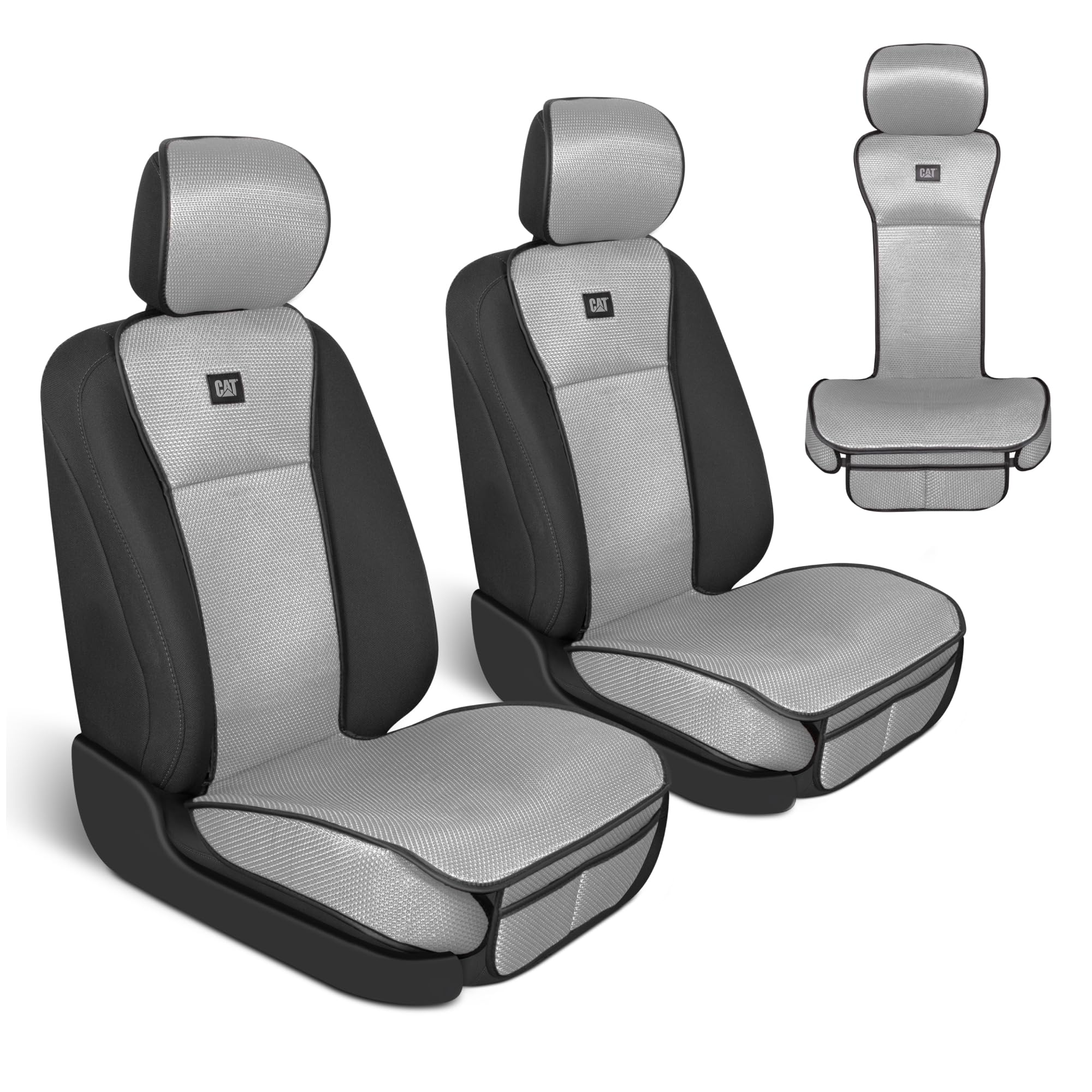 Caterpillar AeroMesh Gray Seat Covers for Trucks, Car, & SUV - (2) Front Truck Seat Cover Protector - Breathable Mesh Universal 