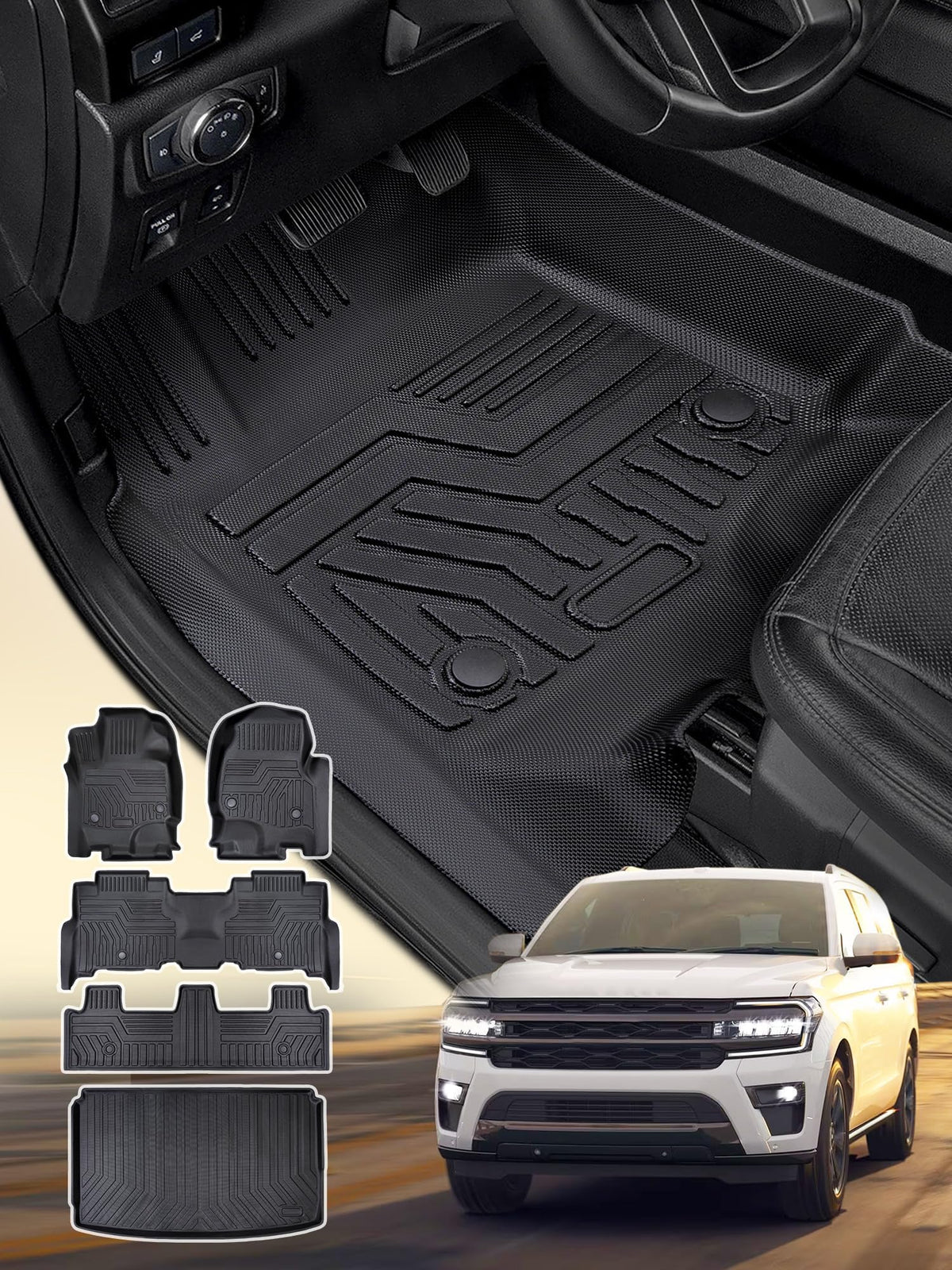 Drcarnow Floor Mats for Ford Expedition Max/Navigator L (8 Seats Only) 2025 2024 2023 2022-2018, All-Weather Guard TPE Rubber Ca