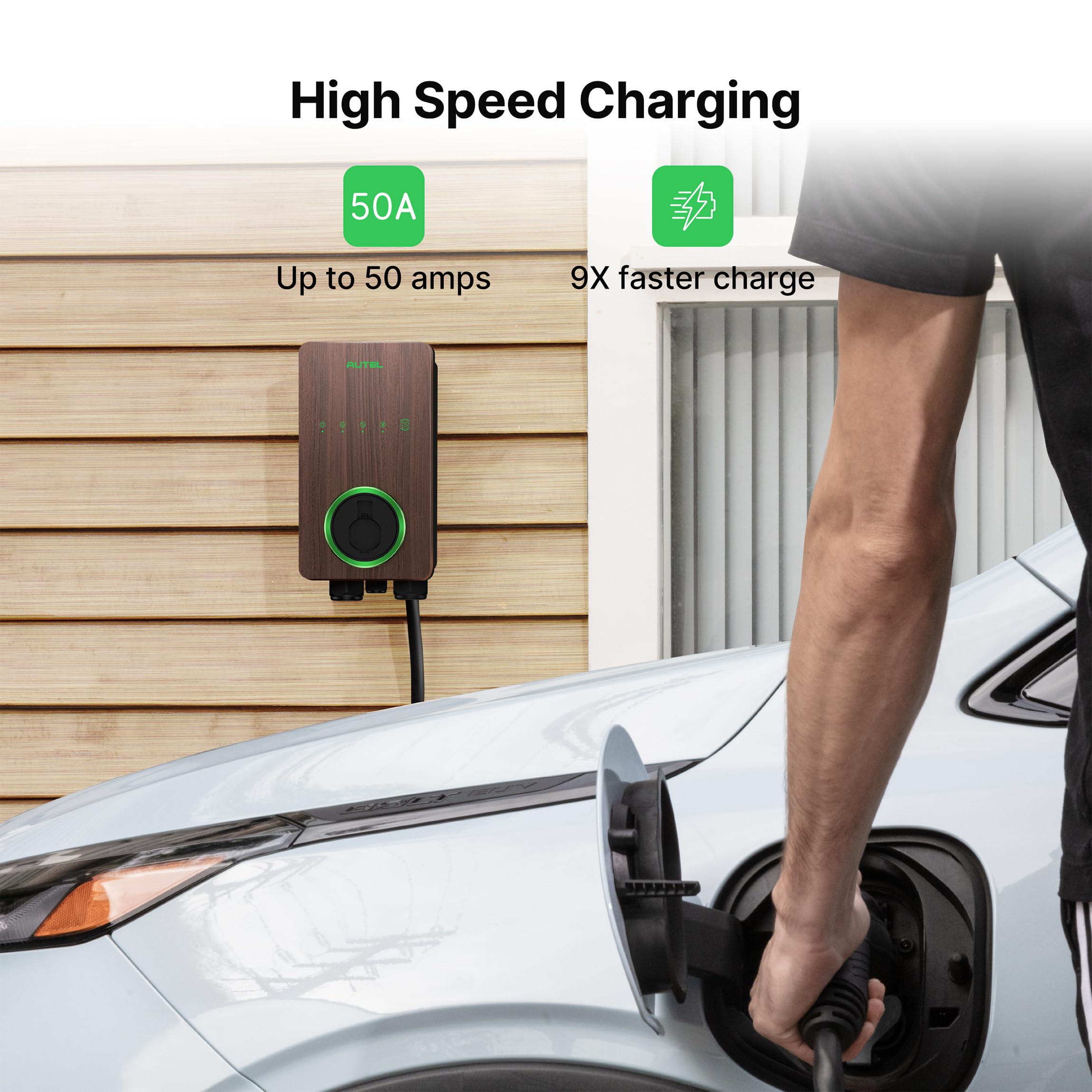 Autel Maxicharger Electric Vehicle (Ev) Charger,240V Indoor/Outdoor Car Charging Station With Level 2, Wood Grain