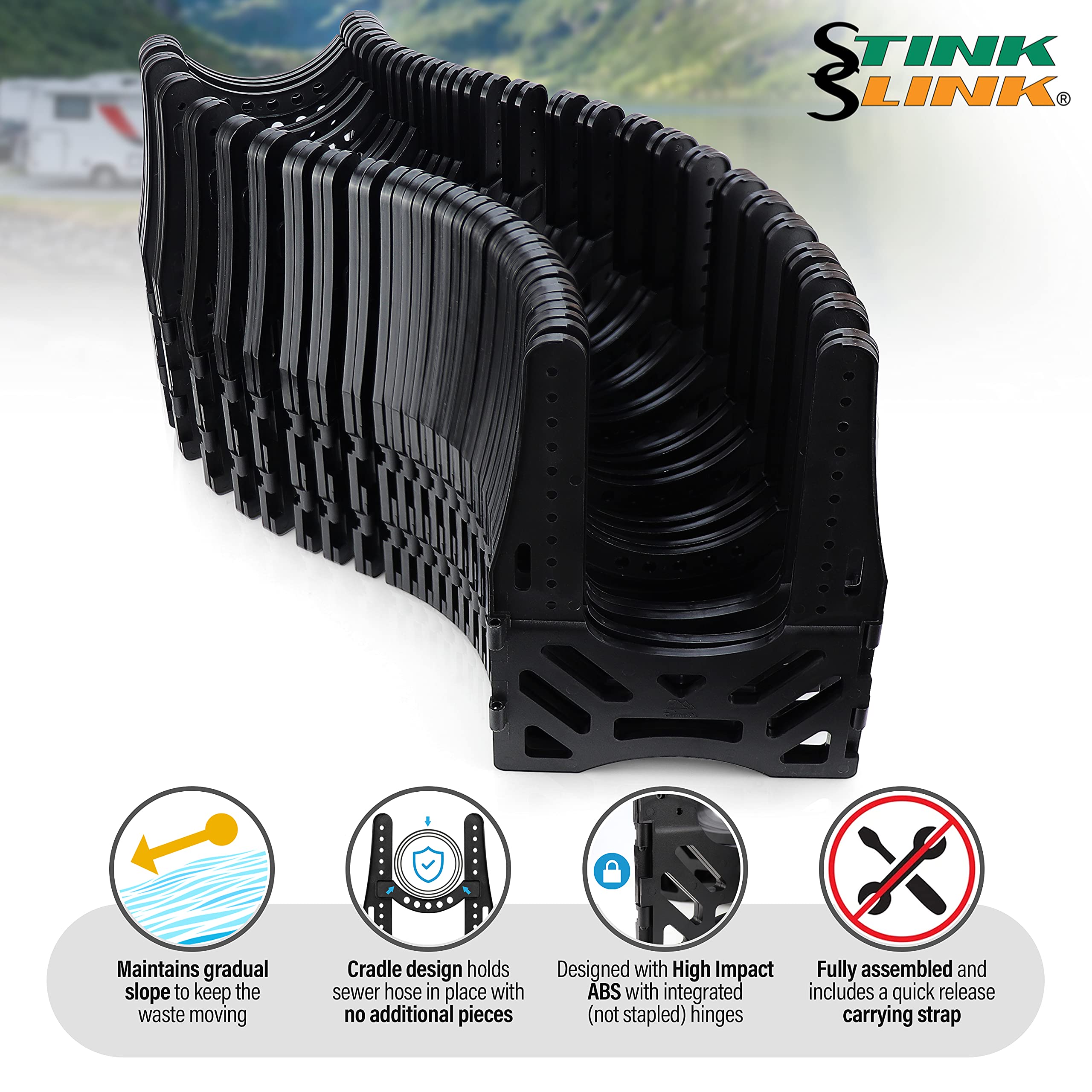Stink Slink Rv Sewer Hose Support 20 Ft - Collapsable Camper Sewer Hose Support With Carrying Strap For Easy Storage - Sturdy De