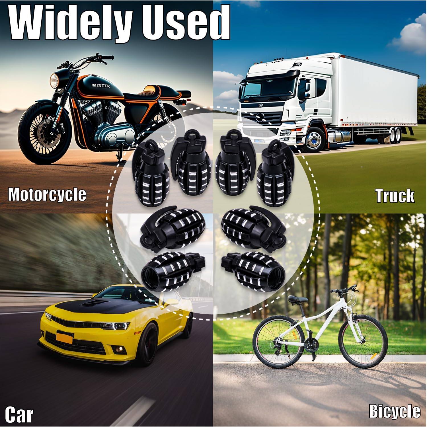 Meajoo 8Pcs Tire Valve Stem Caps, Aluminium Alloy Tire Valve Stem Covers Universal For Cars, Trucks, Suv, Motorcycles, Bike And