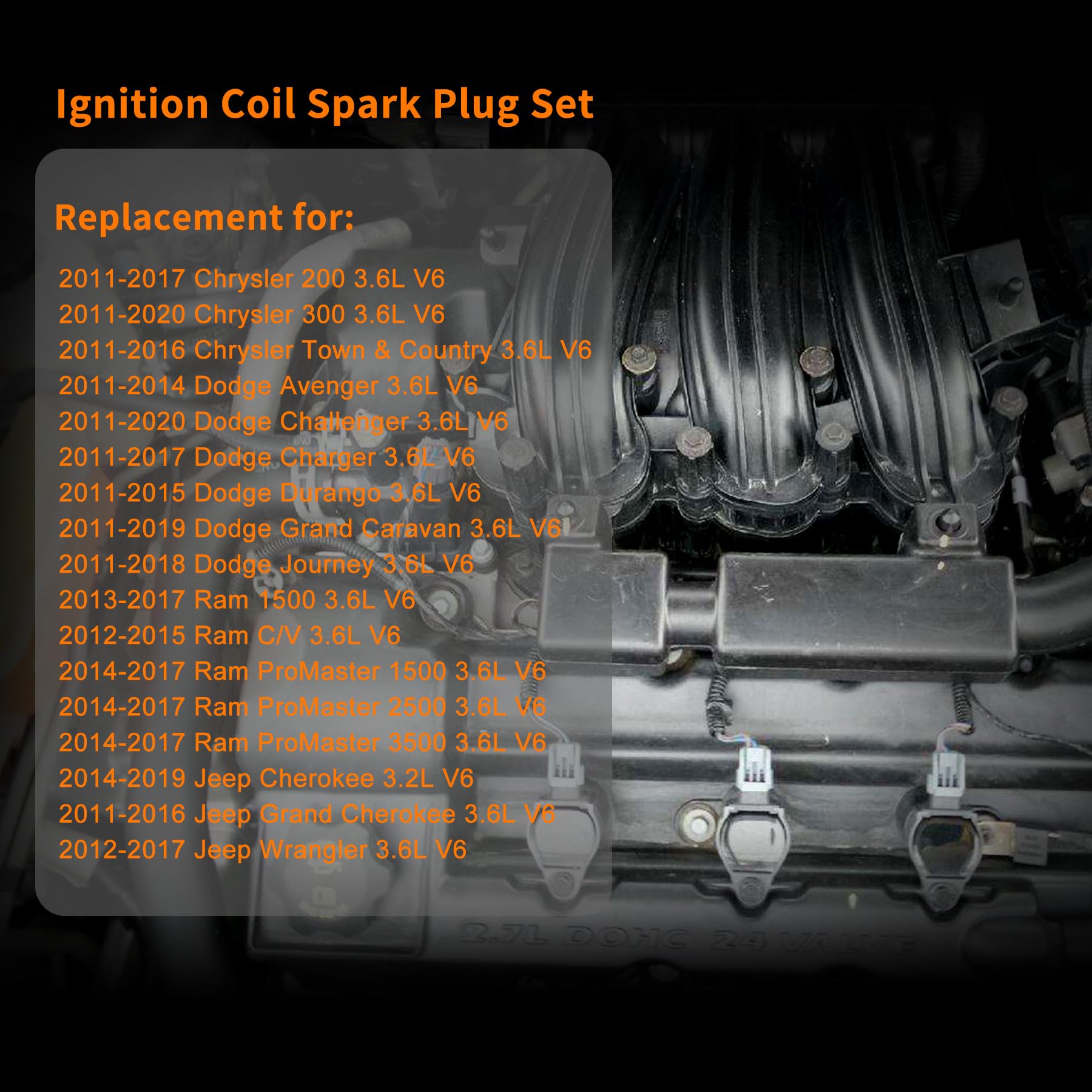 Ignition Coil & Spark Plugs Set Of 6 Compatible With Chrysler 200 300 Town Country Dodge Charger Grand Caravan Ram Jeep Cherokee