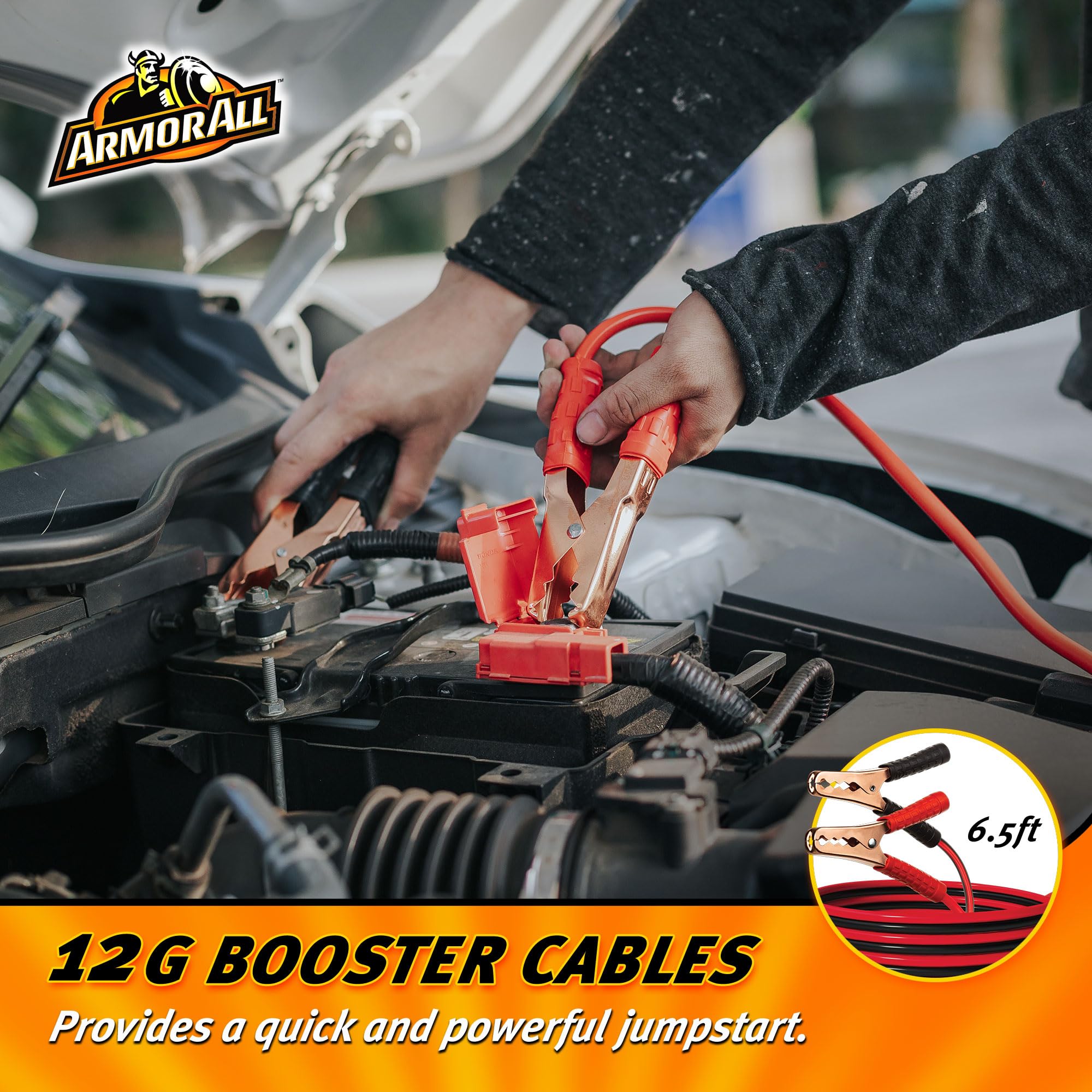 Armor All 3pc Roadside Car Emergency Kit - Storage Bag, 12 Gauge 6.5 Ft Battery Cable, Flashlight, Roadside Assistance, Car Emer