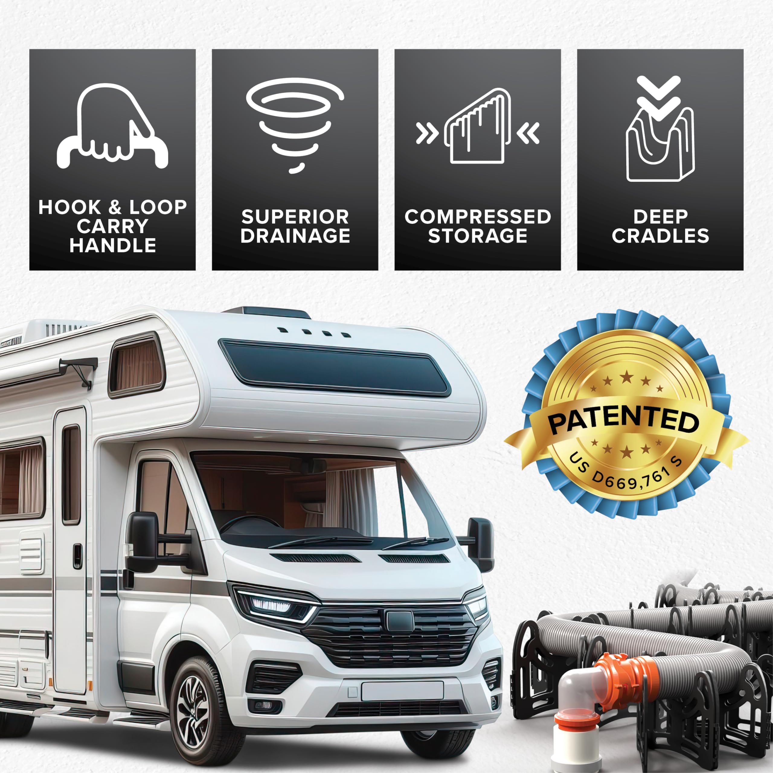 Camco Sidewinder 30-Ft RV Sewer Hose Support - Flexible Telescoping Design for Avoiding Obstacles & Deep Cradles Secure RV Sewer