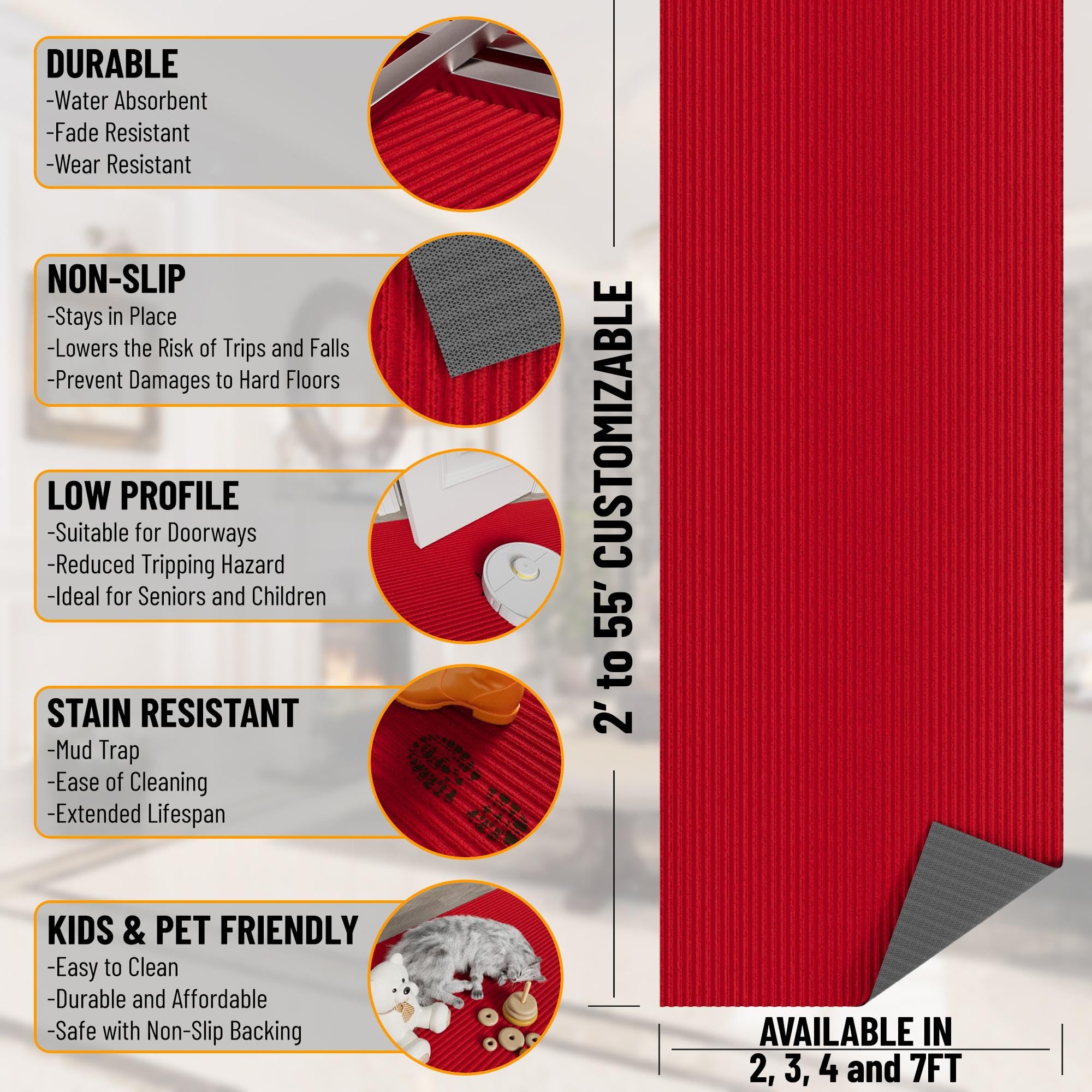 Ottomanson Scrabe Rib Collection Waterproof Non-Slip Rubberback Solid Design 2X3 Indoor/Outdoor Entryway Mat, 2' X 3', Red