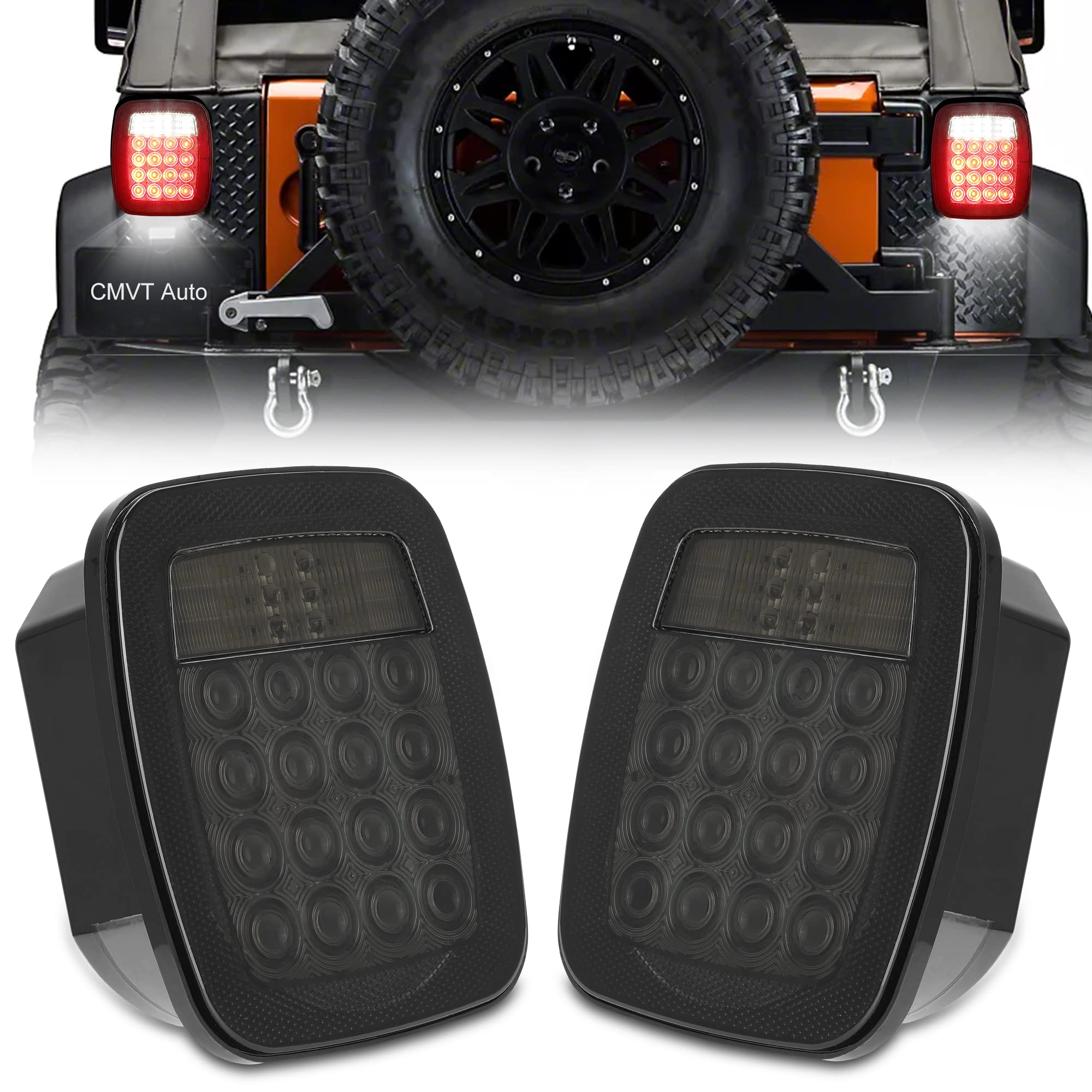 Cmvt Auto Universal 38Led Brake Tail Lights, Smoked Square Combination Flatbed Trucks Turn Taillights, W/Backup Reverse License