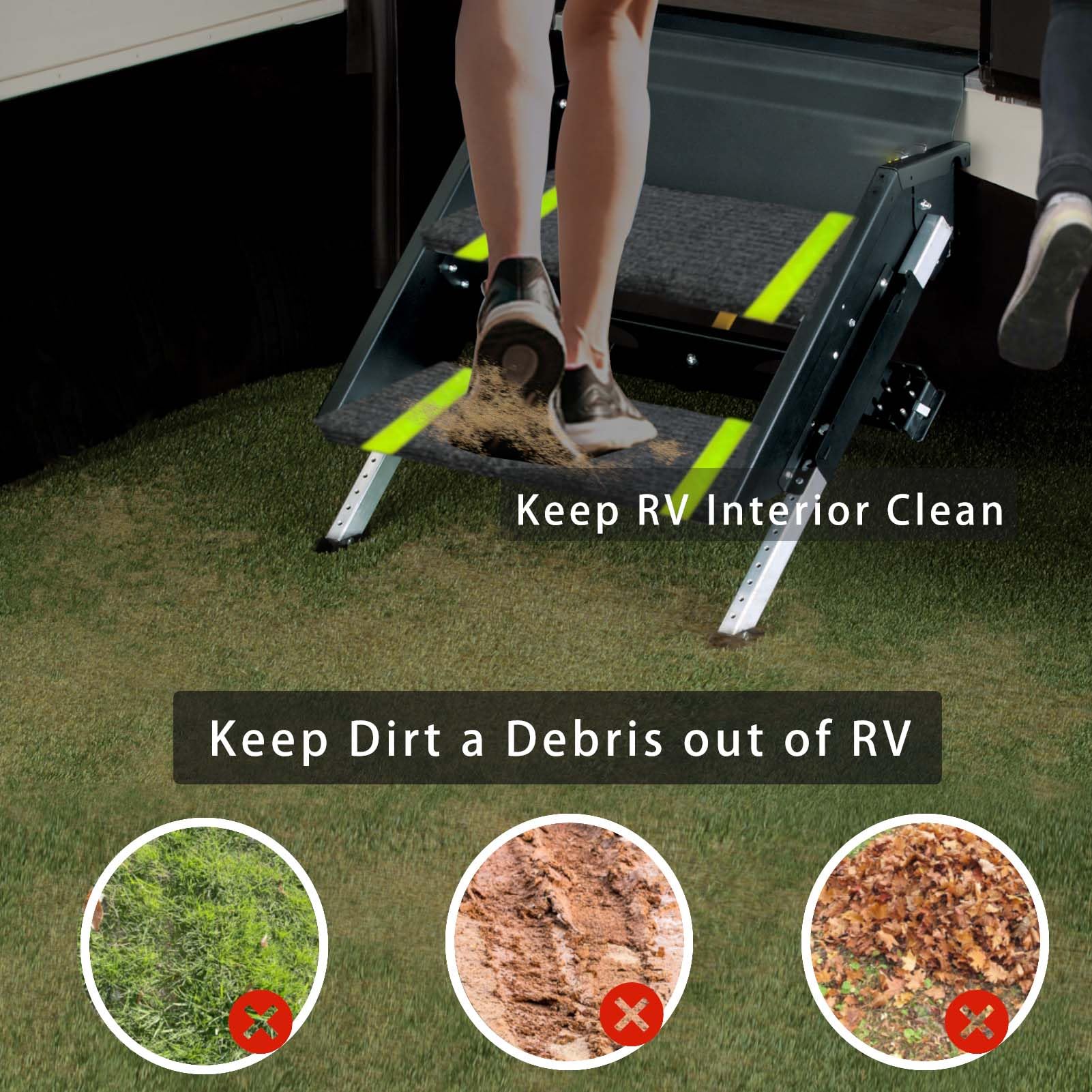 Mifami RV Step Covers Non-Slip Trailer Step Rug with Glow in Dark Strips Camper Stair Covers Fits 8-11 Deep RV Step Wrap Aroun