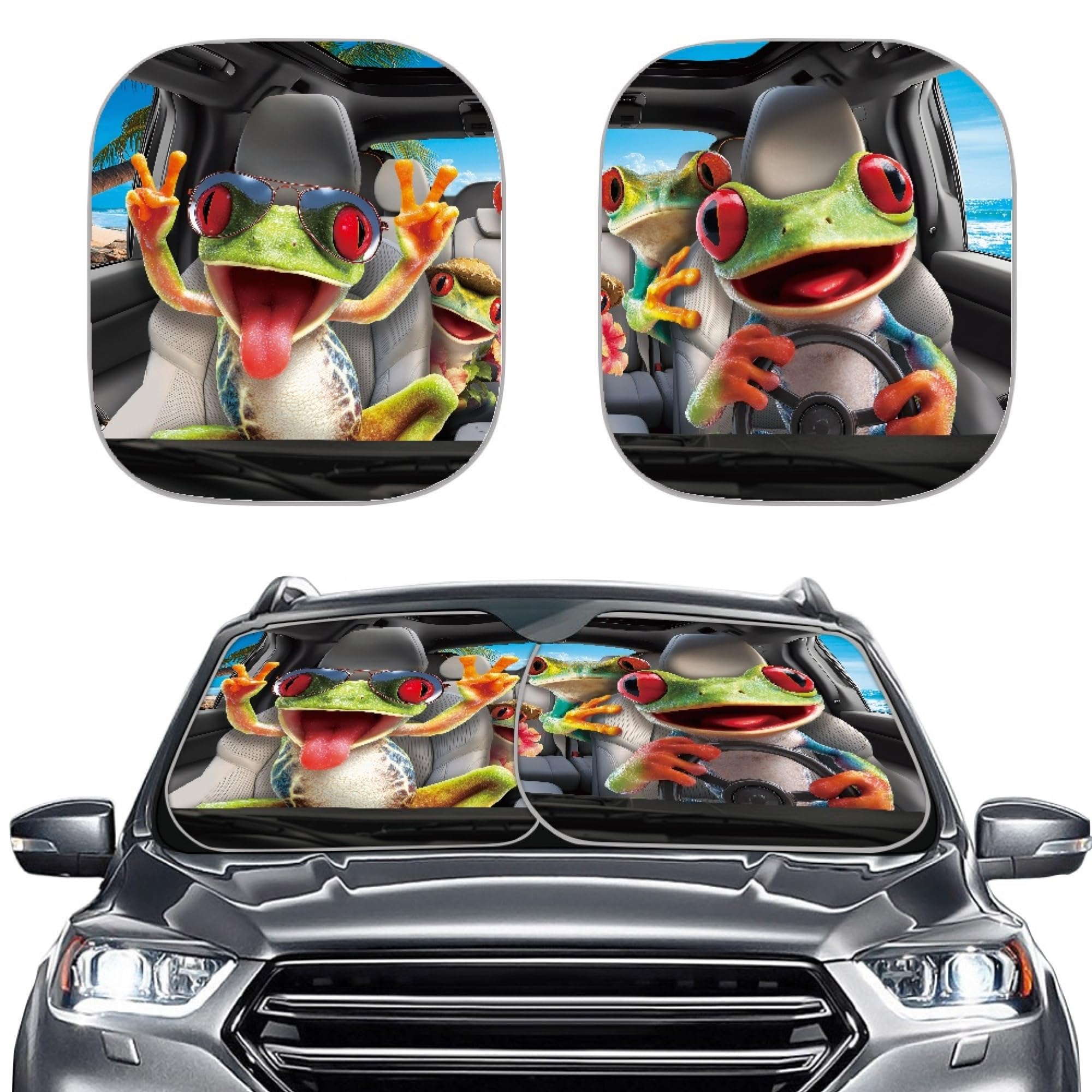 Huisefor Funny Frog Windshield Cover For Summer Green Car Sun Shade Uv Rays Protecttive Automotive Windshield Sunshade For Suv V