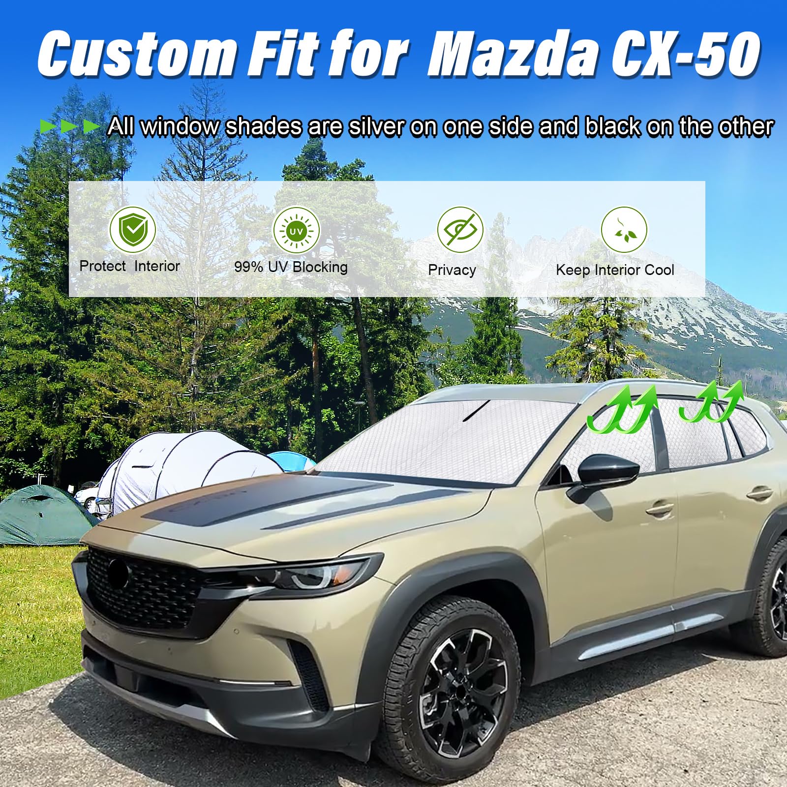 Kmf Windshield Sun Shade Replacement For 2025 Mazda Cx-50 Accessories 2023-2024, Side Window Sun Shade Cover Sun Visor Shield Co