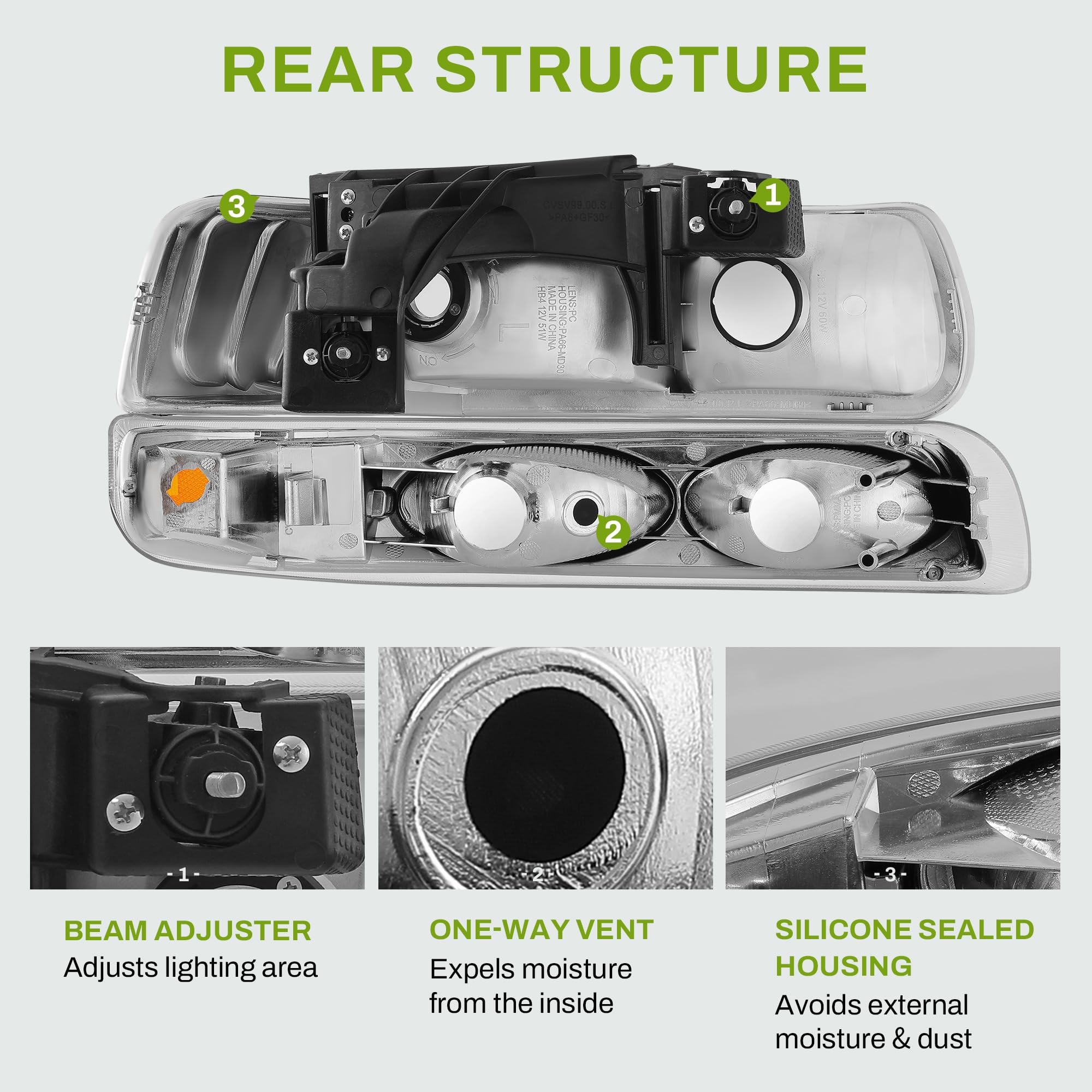 Autosaver88 Headlight Assembly Compatible With 1999 2000 2001 2002 Chevy Silverado 1500 2500 Headlamp Pair Chrome Housing Amber
